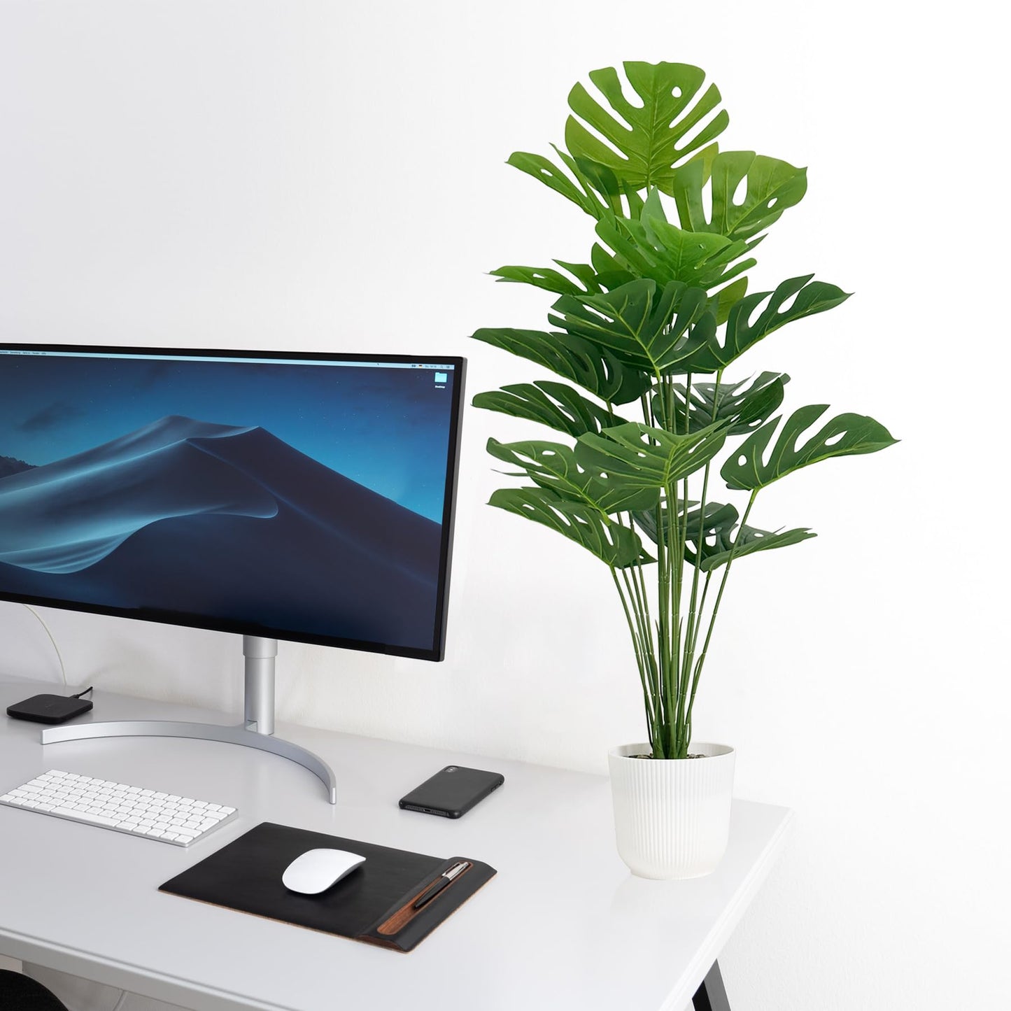 SAJANDAS Set of 2 Artificial Monstera Deliciosa Plants in Pots, Fake Tropical Trees with Greenery Leaves Stems, 32 Inch Faux Swiss Cheese Floor Plants for Porch, Garden, Store, Office, Home Decor
