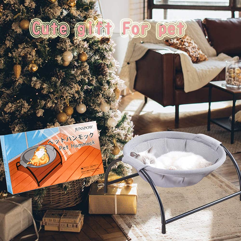 JUNSPOW Cat Bed Dog/Pet Hammock Bed Free-Standing Kitty Sleeping Pet Cat Supplies Whole Wash Stable & Breathable Easy Assembly Indoors Outdoors,16.9 in x 16.9 in x 9.5 in