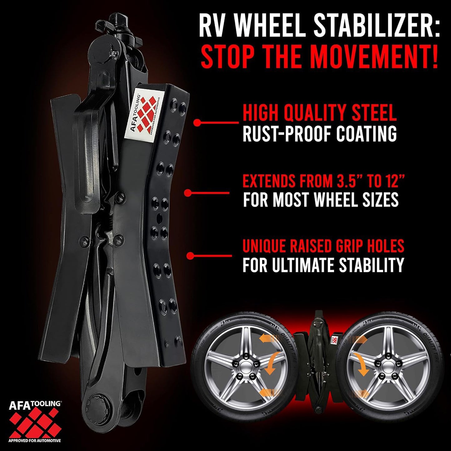 RV X-Chock Stabilizer Wheel Chocks 2 Pack, Heavy Duty Steel RV Wheel Stabilizer for Travel Trailer & Camper, Adjustable 3 7/8"-12" Tire Spacing, Anti-Slip & Rust-Proof RV Leveling Accessory
