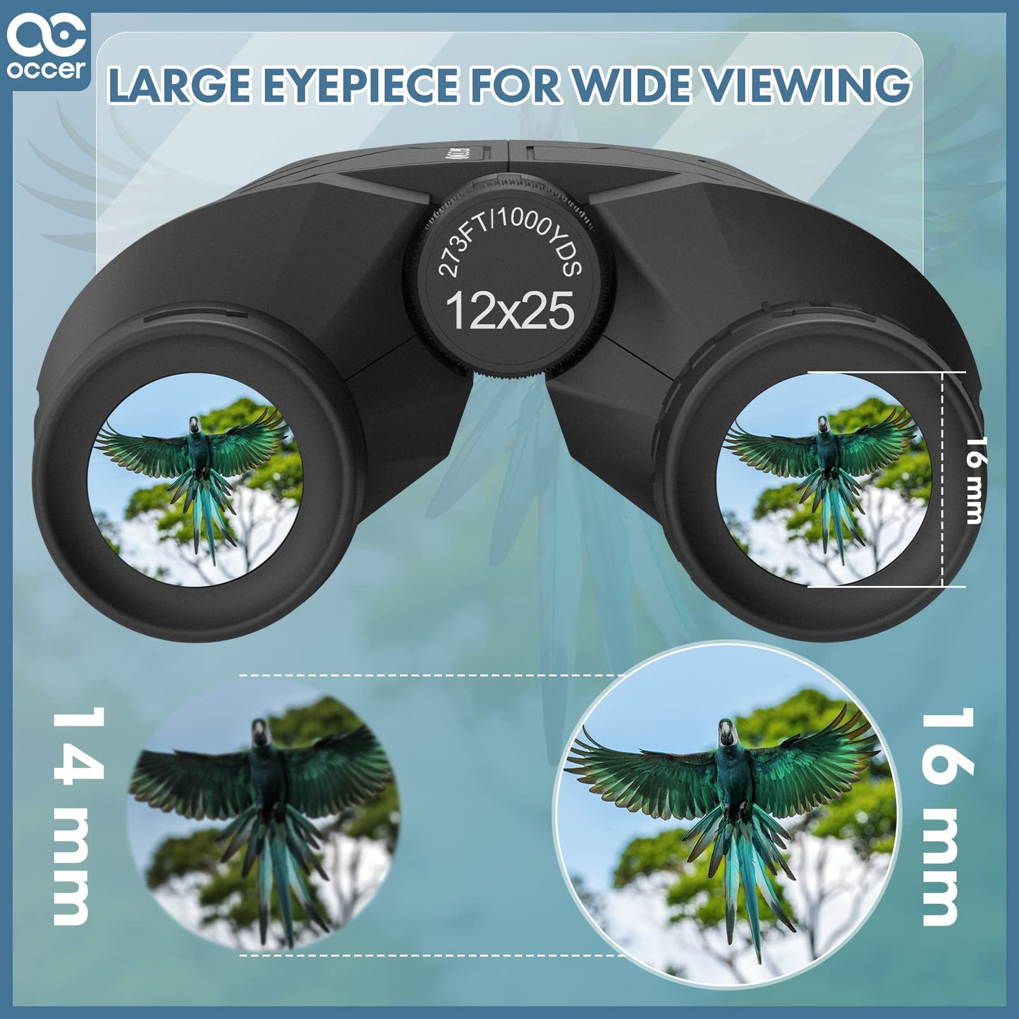 Occer 12x25 Compact Binoculars for Adults Kids, Small Binoculars with Large View Clear Low Light Vision,High Power Lightweight Binocular Easy Focus for Hunting, Bird Watching, Travel, Hiking,Sports