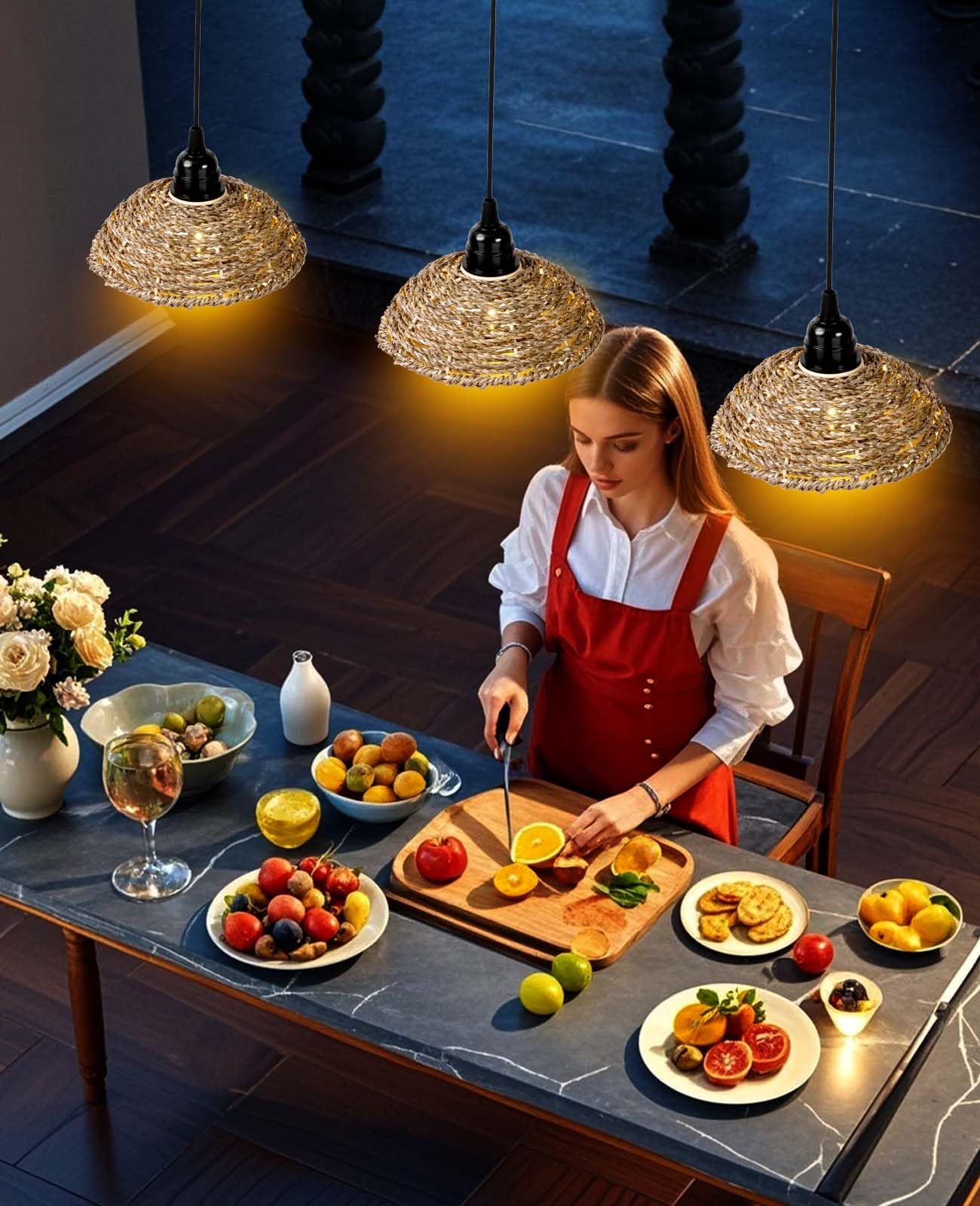 AVAMERY Outdoor Chandelier Lights Waterproof, Battery Operated Pendant Lights for Gazebo, Pergola, Patio, Porch, IP65 Weatherproof(3 Packs)