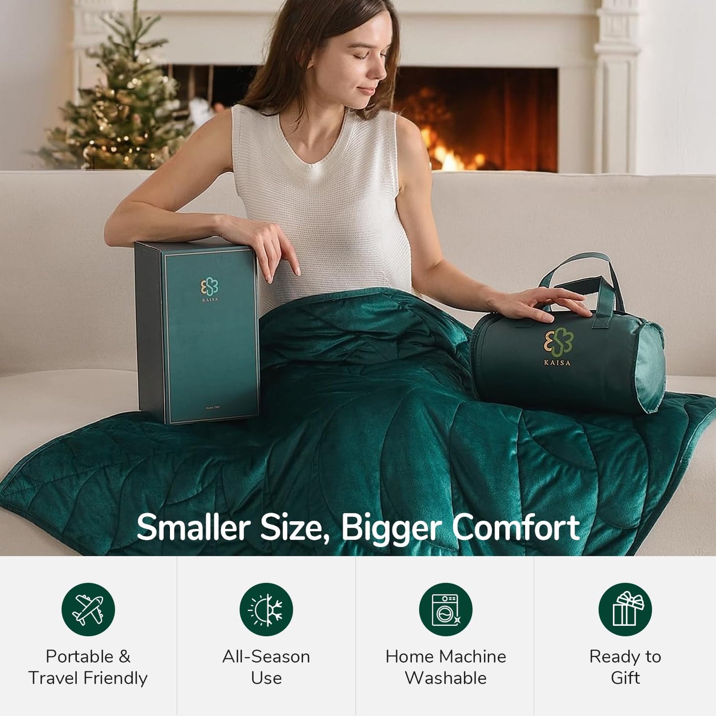 Kaisa Weighted Lap Blanket 7 lbs 41" x 53", Small Weighted Blanket for Adults, Cozy Luxury Crystal Velvet Weighted Blanket for Relaxation, All-Season Blanket, Machine Washable, Green
