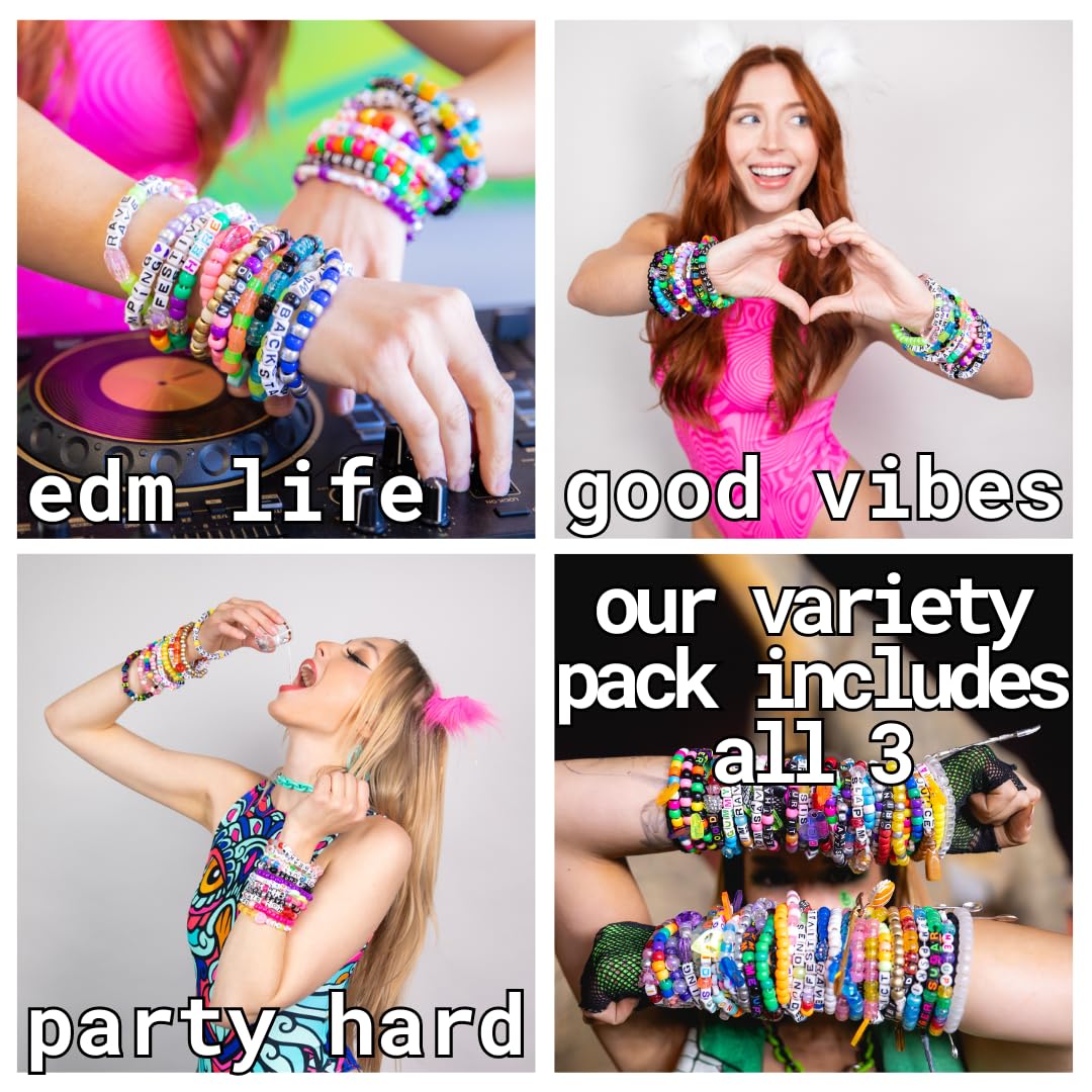 kandi bar Party Hard Rave Bracelets (13-Pack) | EXPLICIT 18+| 2024 Edition | Wear and Trade Handmade PLUR Music Festival Accessories | Different Phrases Every Time