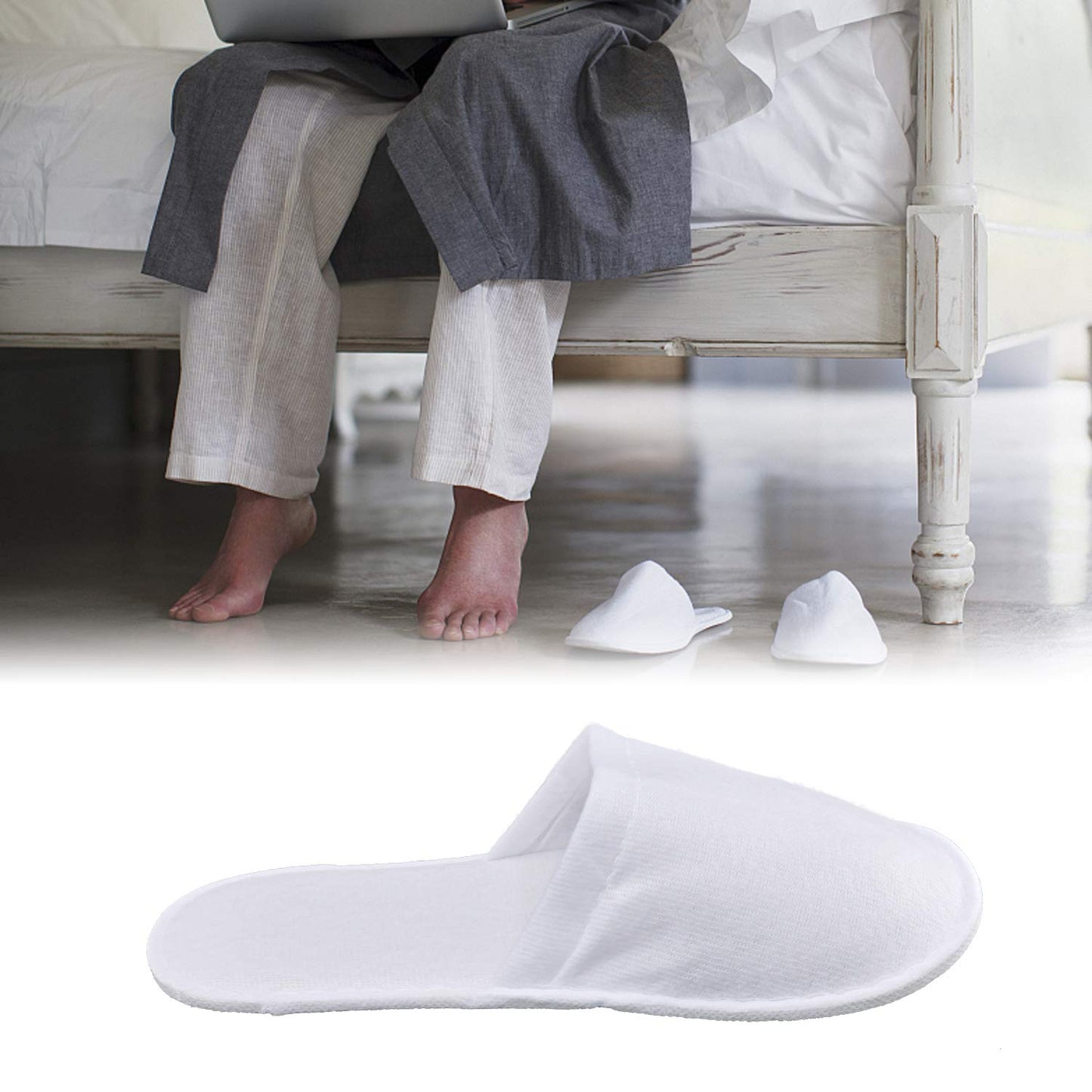KRISMYA 24 Pairs Spa Slippers,Closed Toe Disposable Slippers,Non-Slip Slippers Fit Size for Men and Women for Hotel Home Guest Used,White, White, Medium and Large