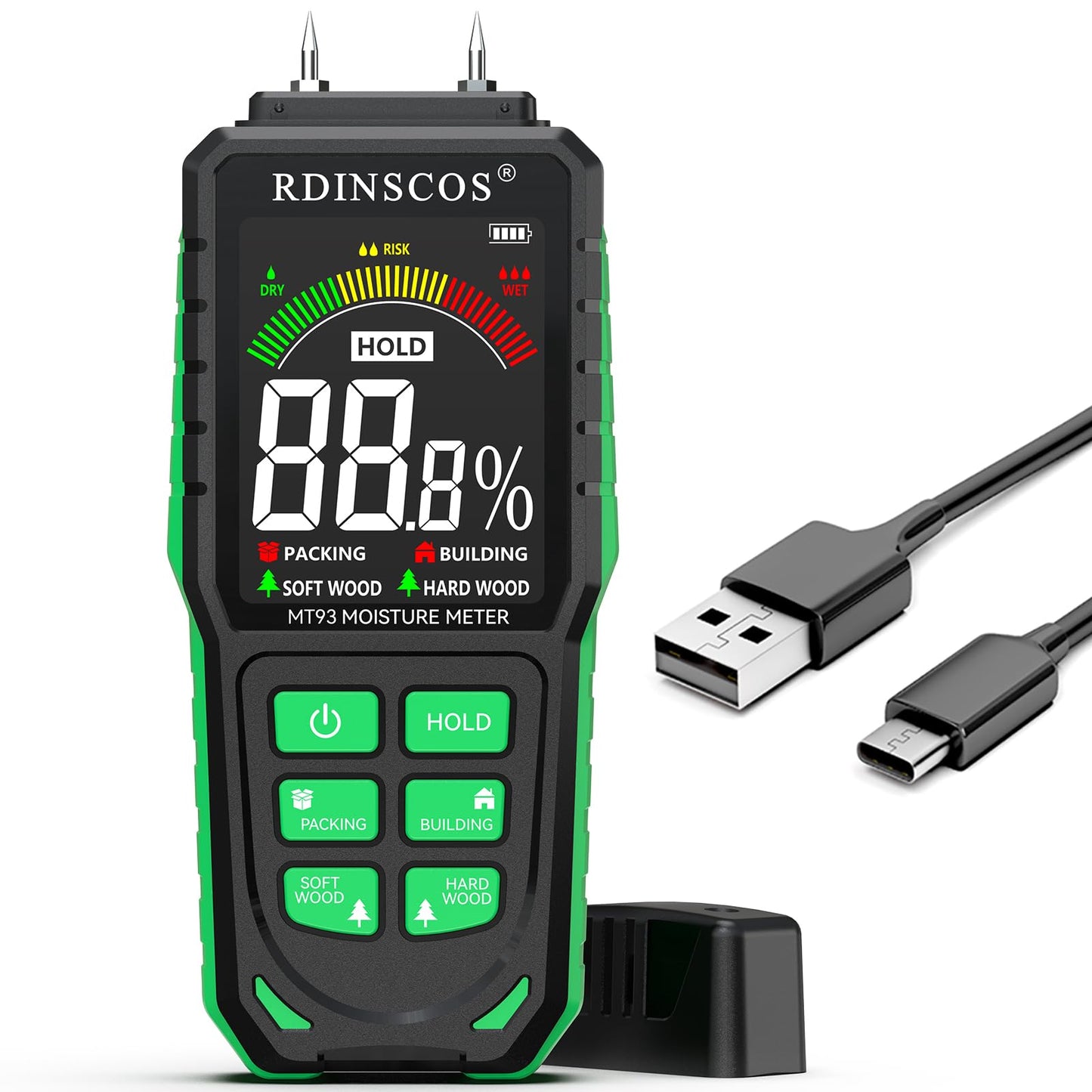 Rechargeable Wood Moisture Meter Digital Moisture Meter with LCD Display, Suitable for Wood, Firewood, Masonry, Walls, Building Materials