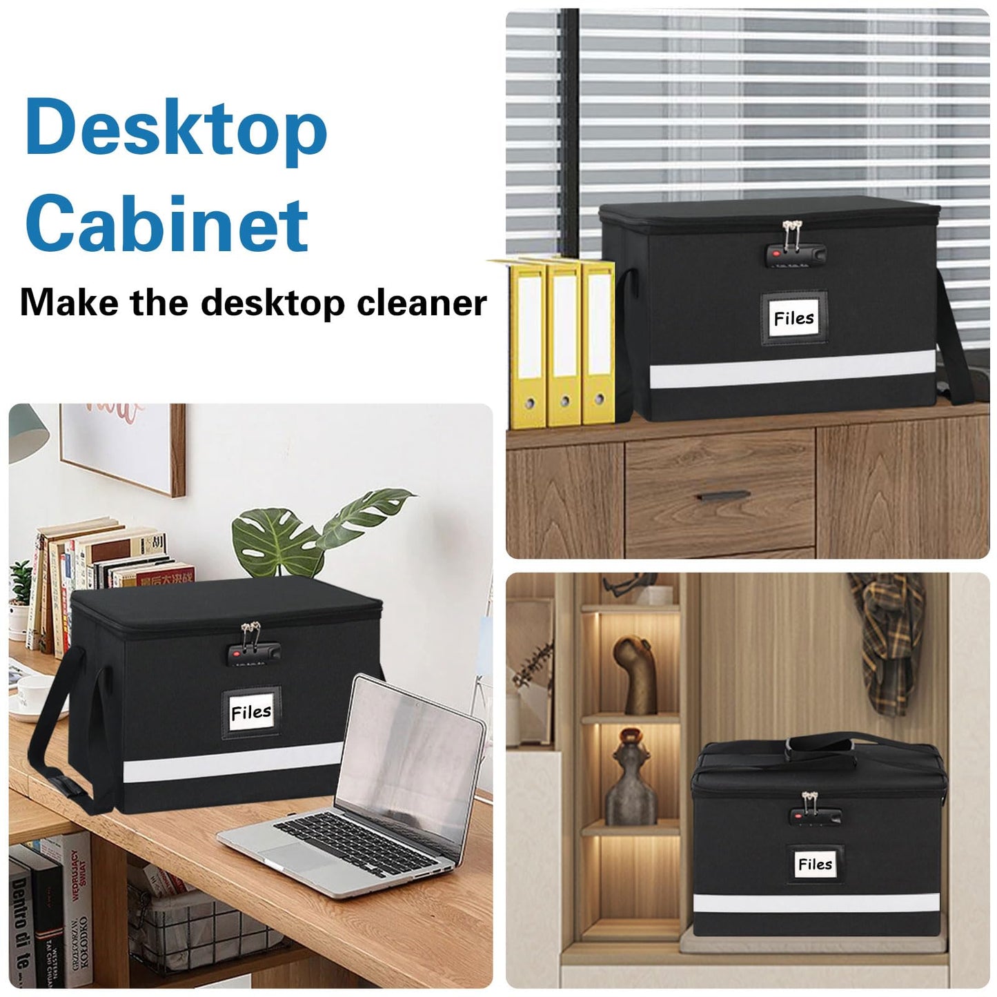 DSDCDJ File Box with Lock - Portable File Organizer Box with Handle, Sturdy Important Document Organizer with Label, Slide, Reflective Strip for Hanging Letter/Legal Folder
