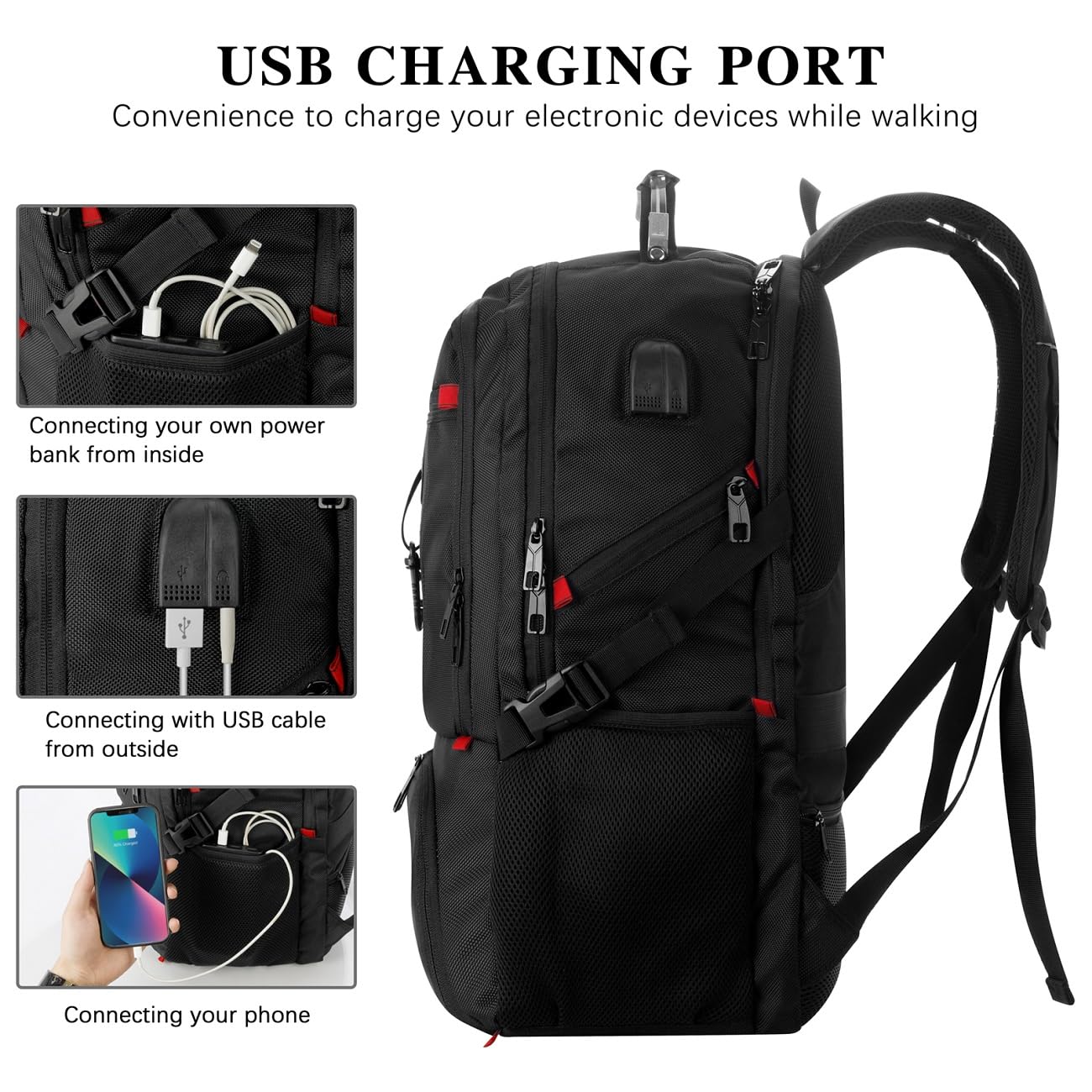 18.4in Men Laptop Backpack with Shoe Compartment for Gym Hiking Business,Large Travel Bag with PC Compartment,Black