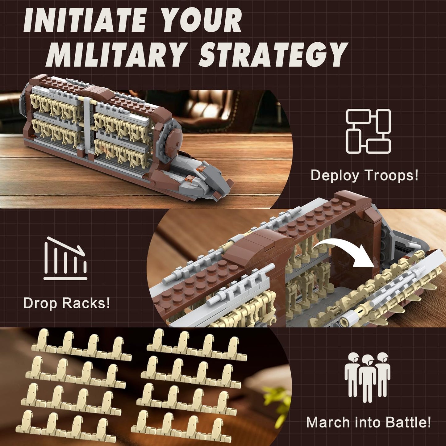 BrickTribe Battle Army Clone Platoon Attack Craft Building Set, 537 Pieces with 32 Battle Soldiers and 2 Droideka, Troop Carrier Building Toys Gift for Star Fans and Kids