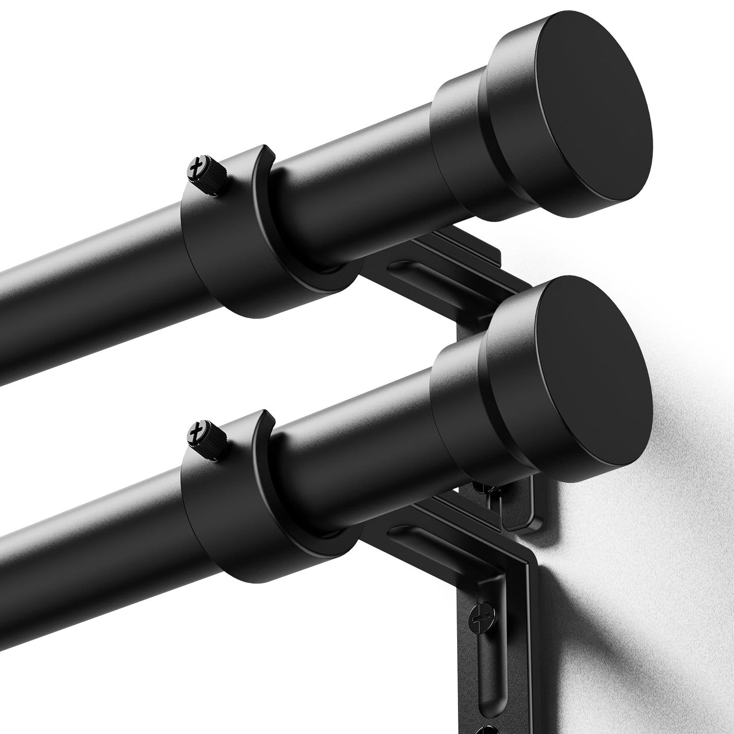 2 Pack Heavy Duty Curtain Rods for Windows 32 to 118 inches, Adjustable Length,1 Inch Diameter, Holds 50 LBS, Easy Install, Extra Long Window Curtain Rod, Aluminium Finials, Black