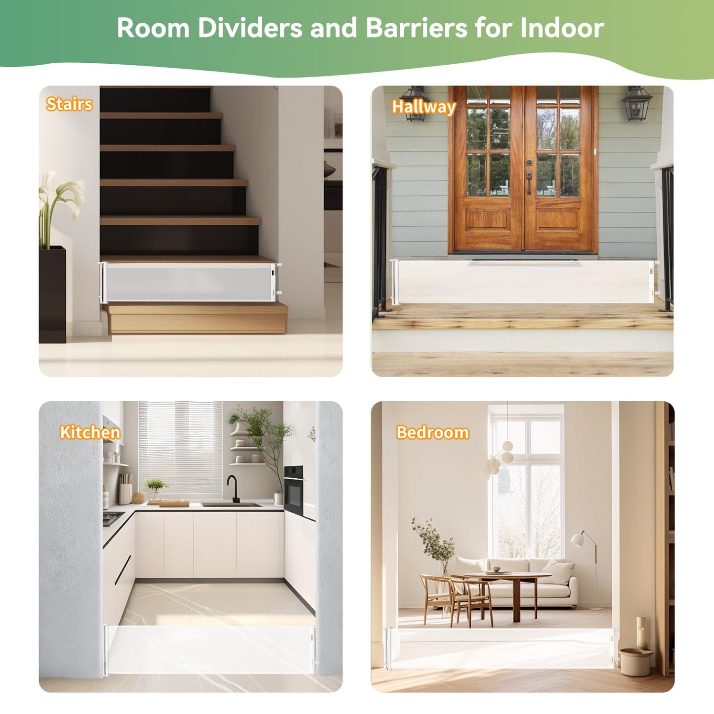 Crazydeer 14" Tall Short Dog Gate to Step Over, Retractable Mesh Pet Door for Small Puppy, Extended up to 55" Wide for Indoor Stairs Doorways and Hallway(White)