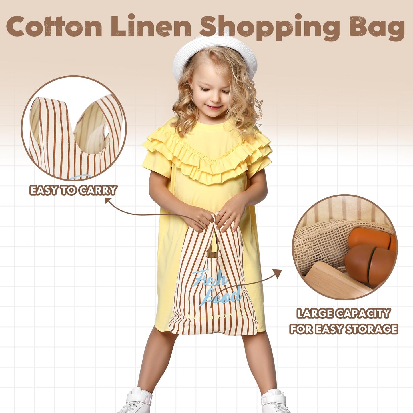 Lehoo Castle Wooden Play Food Toys, Kids Play Kitchen Accessories Toddler Cutting Fruits Vegetables Toy with Shopping Bag, Pretend Play Educational Montessori Toy Gift for Boys Girls 3+