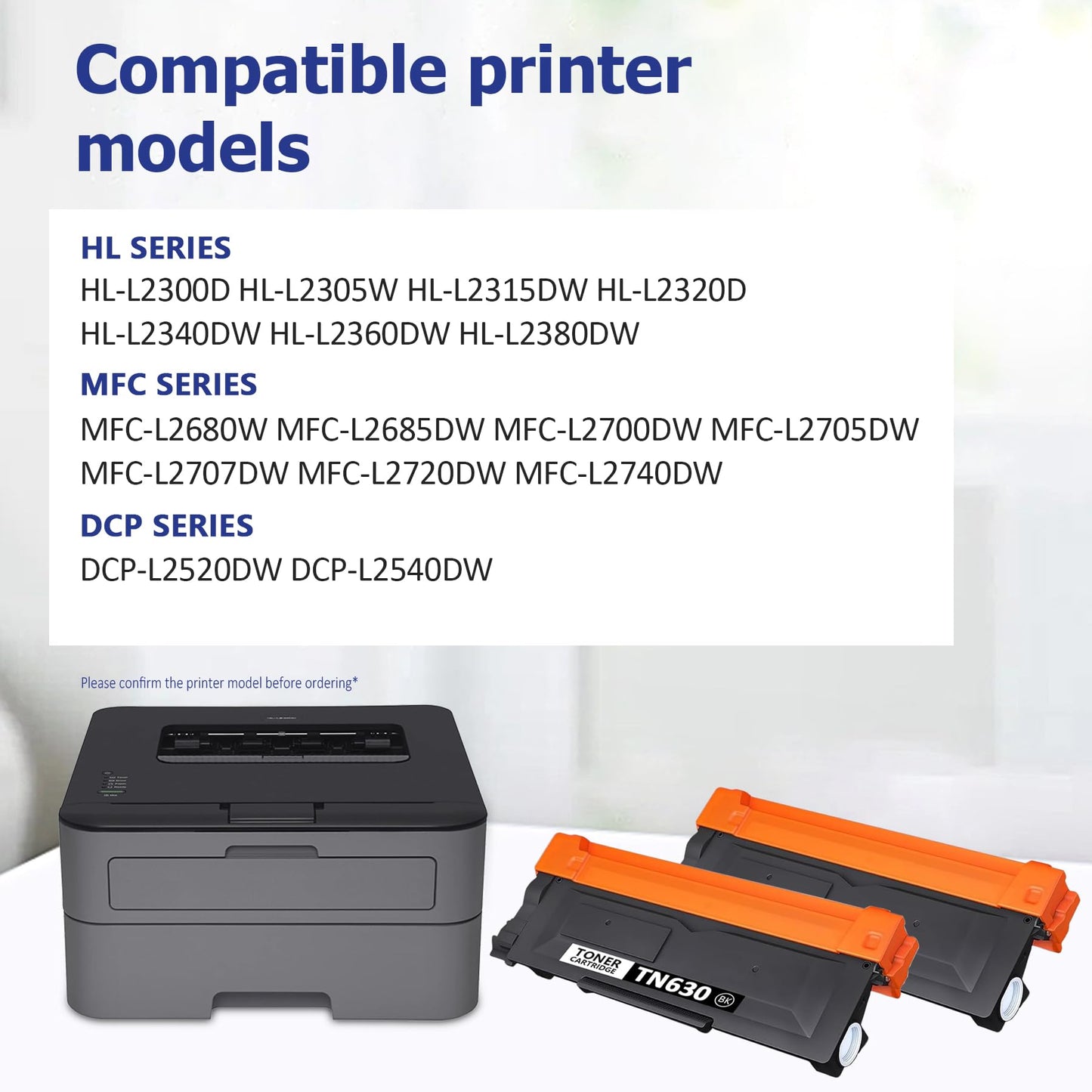 TN630 TN-630 Toner Cartridge 2 Pack Replacement for Brother TN 630 Compatible with HL-L2300D HL-L2380DW HL-L2320D HL-L2360DW HL-L2315DW MFC-L2700DW MFC-L2740DW DCP-L2540DW Printer, Black