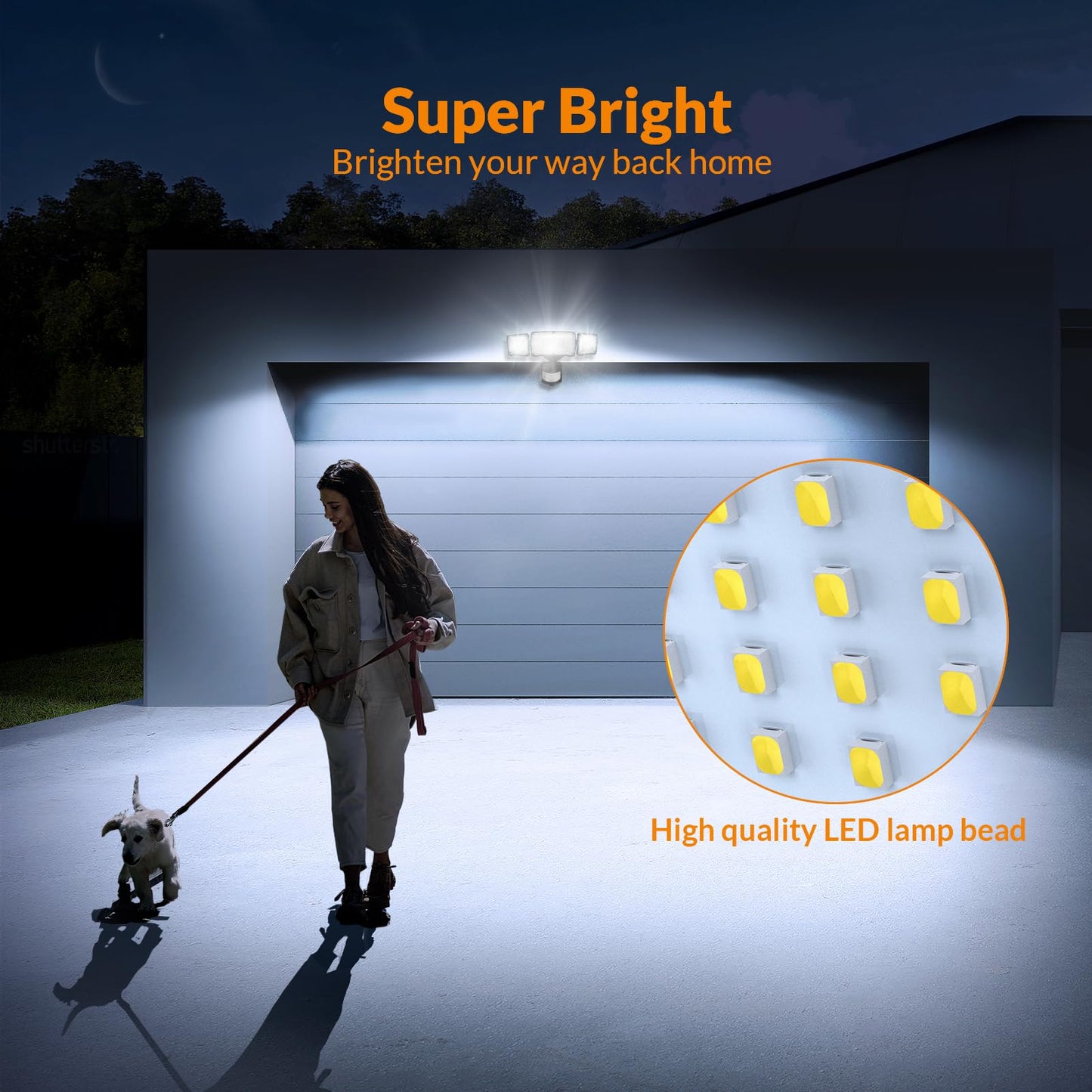 LEPOWER LED Solar Motion Outdoor Security Light, 1600LM Solar Motion Sensor Lights, 5500K White Light IP65 Waterproof Outdoor Flood Solar Light with 3 Adjustable Head for Yard, Garage（Black）