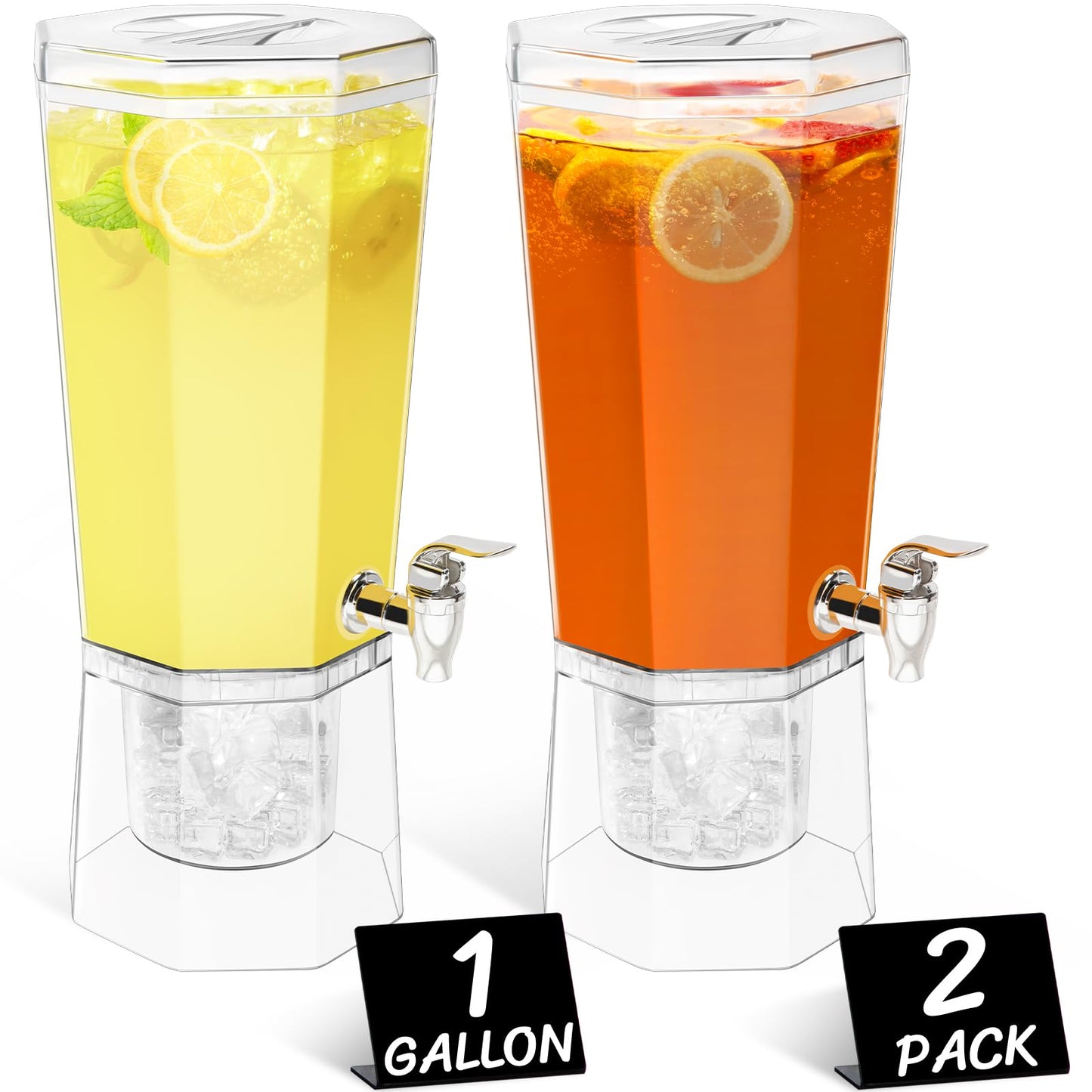 Lifewit 4L Drinks Dispenser with Tap and Stand, Pack of 2 Plastic Water Dispenser with Removable Stand for Lemonade, Juice, Water, Drinks, Drinking Column Drink Dispenser with Tap for Parties