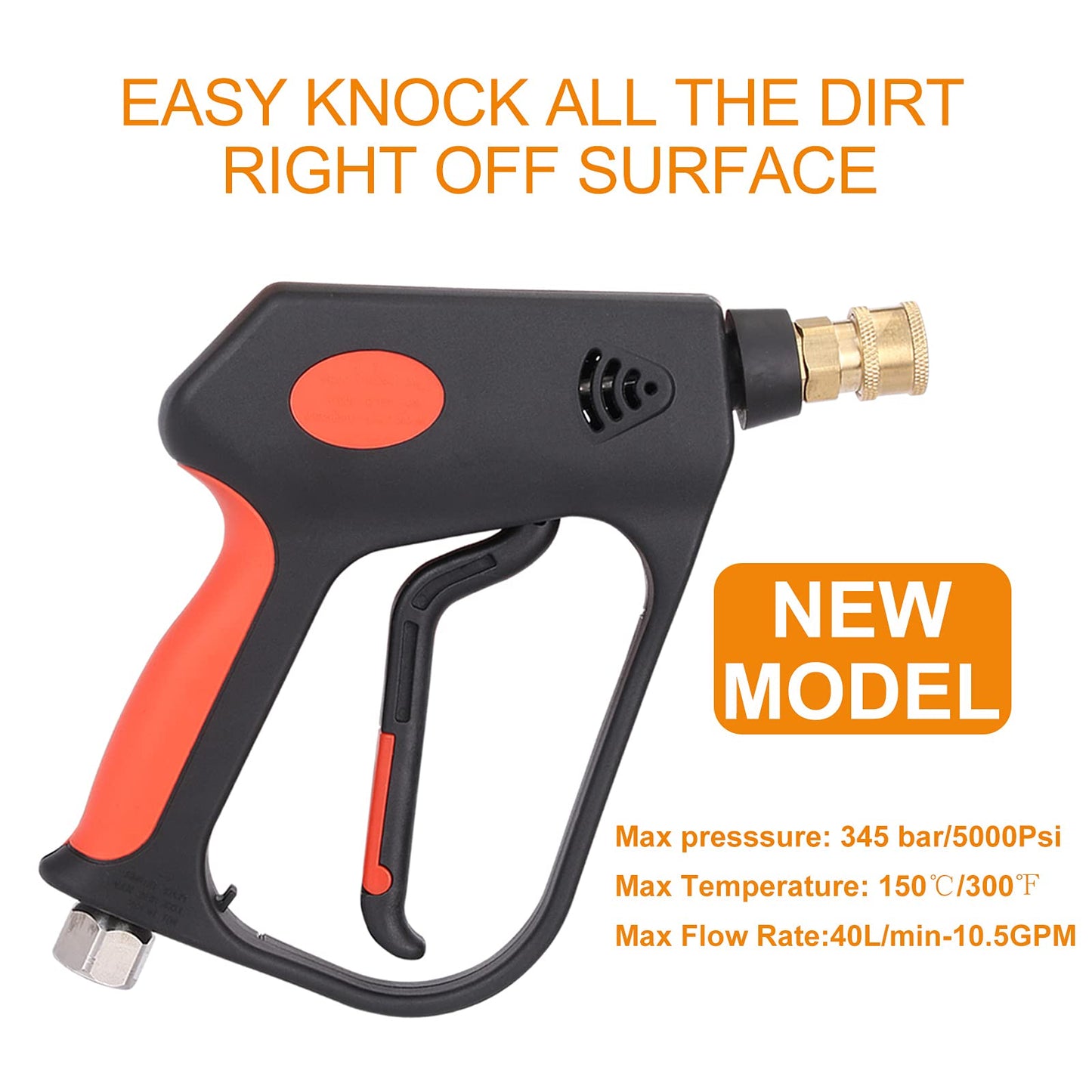 WEOSMIRA High Pressure Washer Gun 5000PSI, Swivel,Car Wash Spray Gun with 5 Nozzles Tips, with 1/4" Quick Connector, Inlet 3/8" Quick Connect, M22-14mm and M22-15mm, 3 Adapters Included