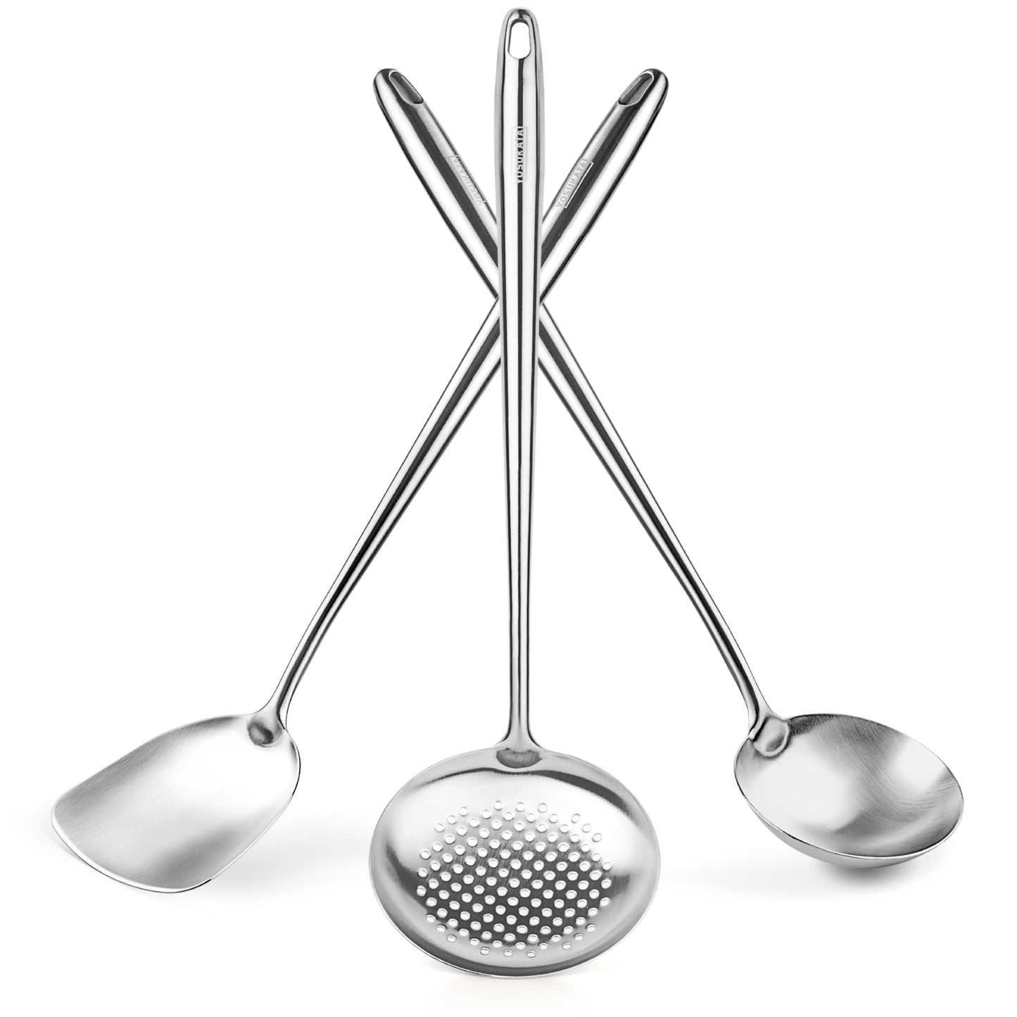 Yosukata 43 cm Wok Spatula and Ladle Skimmer Spoon - Stainless Steel Cooking Utensils Set of 3-304 Stainless Steel Kitchen Utensils Set - Dishwasher Safe Wok Accessories - Wok Utensils Cooking Tools…