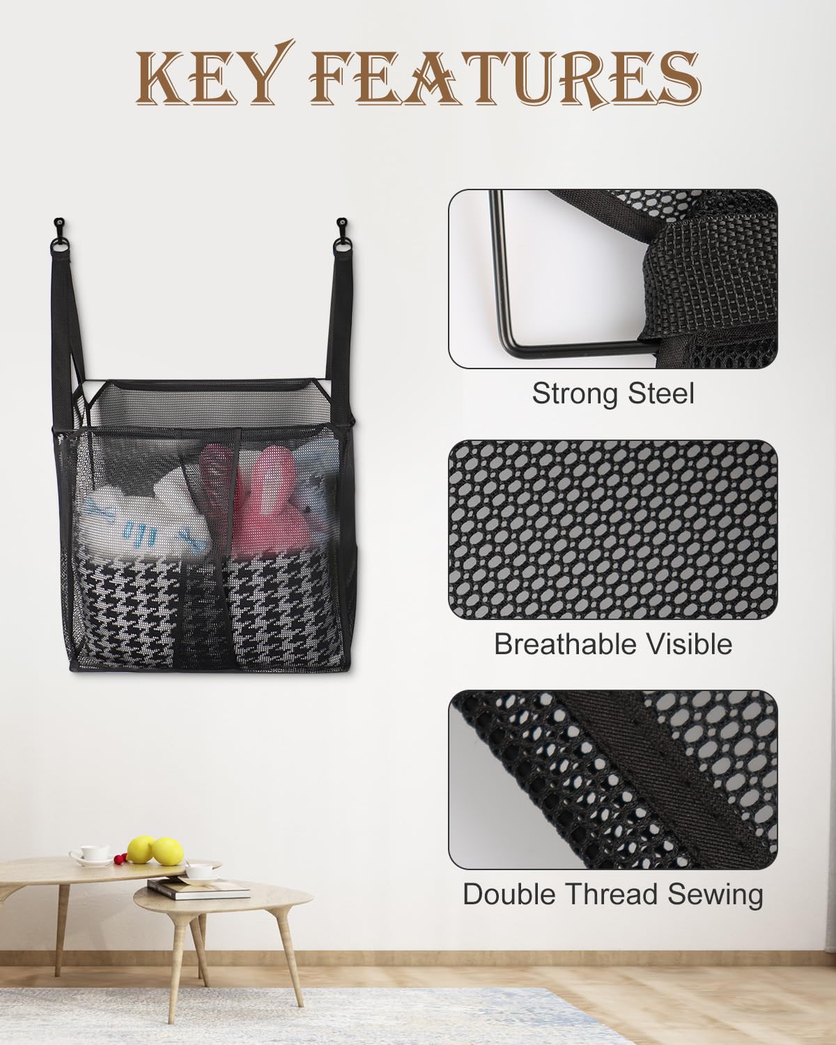 WENHUALI 2Pcs Mesh Slatwall Baskets Set with Metal Brackets, Large Storage Basket Hanging Mounted Storage Bins Slatwall Accessories for 3 Suspension Styles(16 x 10 x 16Inch)