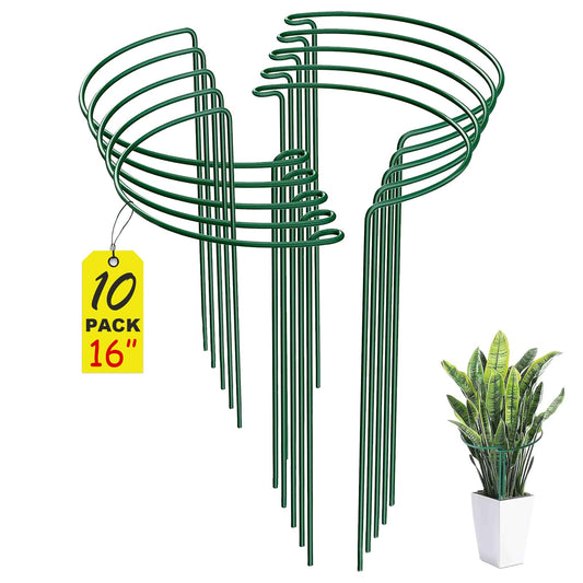 10 Pack Peony Cages and Supports - 16x10In - Heavy-Duty Metal Plant Support for Peony, Hydrangea, Rosemary and More - Sturdy, Rust-Proof Snake Plant Support Stakes for Indoor and Outdoor Potted Plants