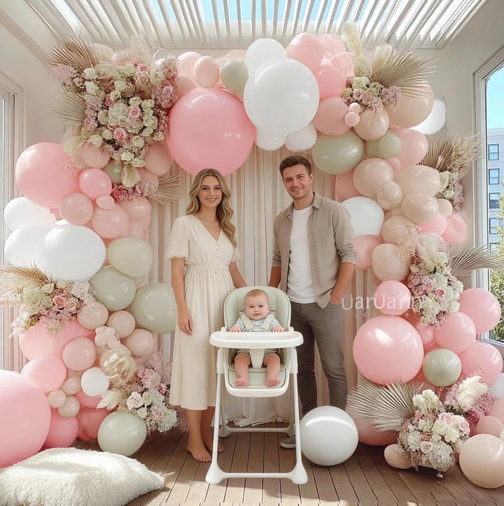 Pink White Balloon Garland Double Stuffed Peach Balloons Cream Beige Pastel Pink Balloon Arch Kit Pearl Sand White Balloons for Baby Shower Birthday Wedding Anniversary Party Decoration
