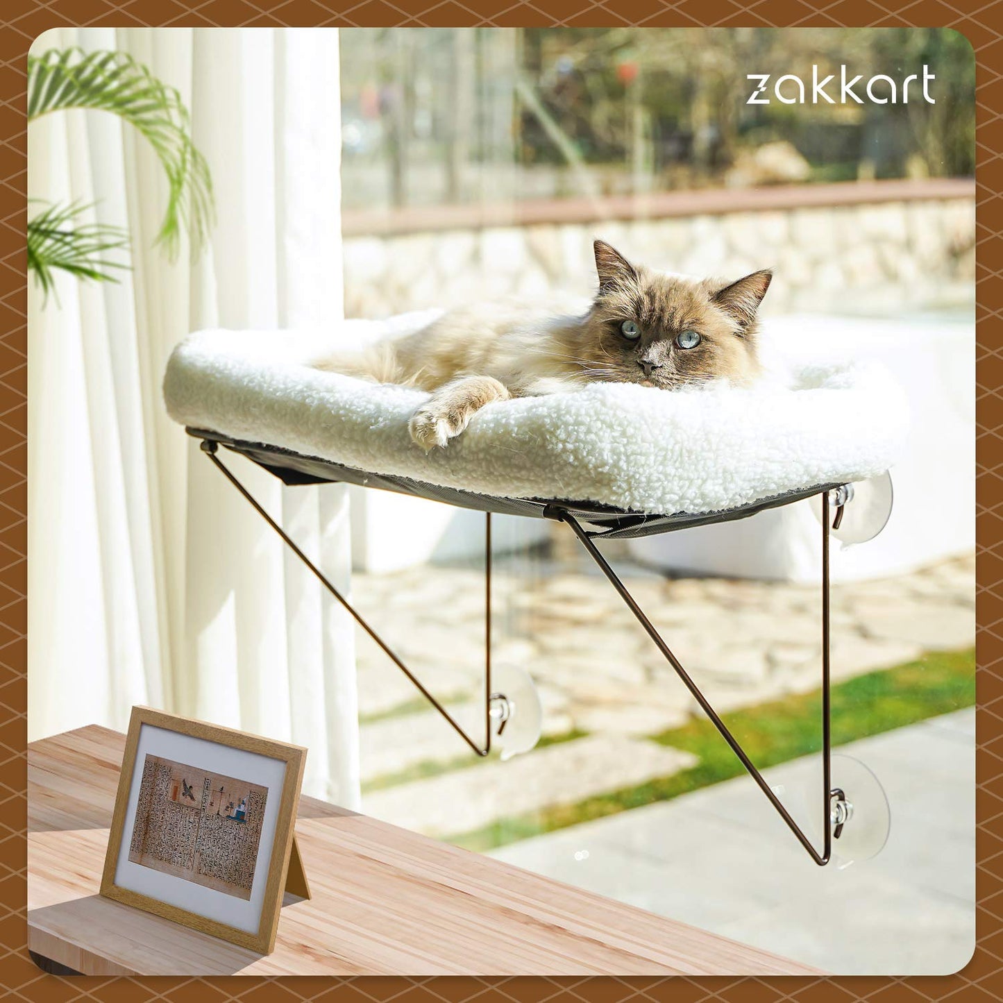 Zakkart Cat Window Perch - 100% Metal Supported from Below - Comes with Warm Spacious Pet Bed - Cat Window Hammock for Large Cats & Kittens - for Sunbathing, Napping & Overlooking (White)