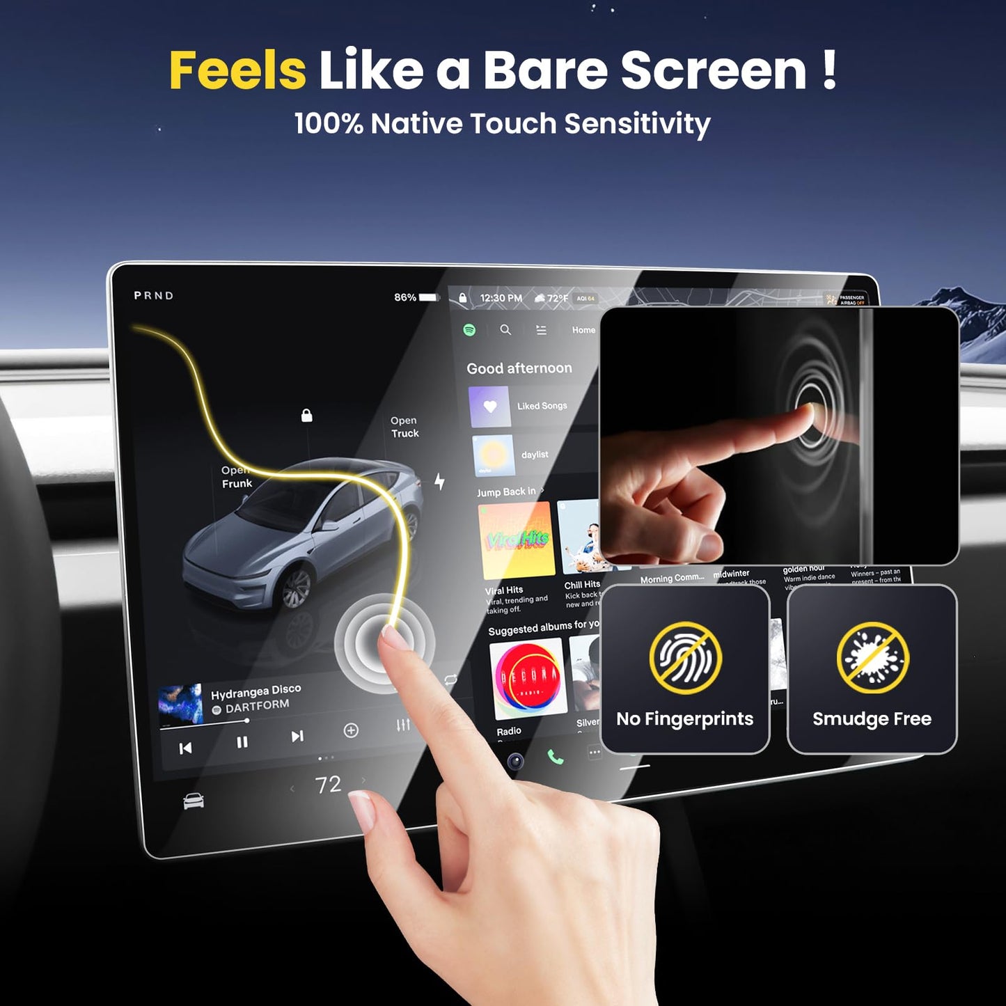 Karltys 2PCS Screen Protector for 2025 2026 Tesla Model Y Juniper / 2024 2025 2026 Model 3 Highland15.4-Inch Front & 8-Inch Rear Touchscreen Accessories Tempered Glass Screen with Alignment Kit