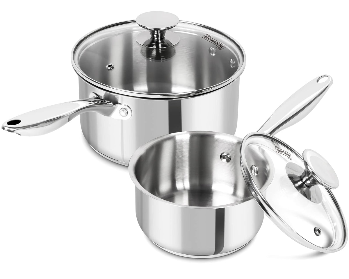 MICHELANGELO Stainless Steel Saucepan Set with Lids, 1 QT and 3 QT Saucepan Pot Set, Nonstick Saucepans, 4 Piece, Dishwasher Safe, Induction Compatible