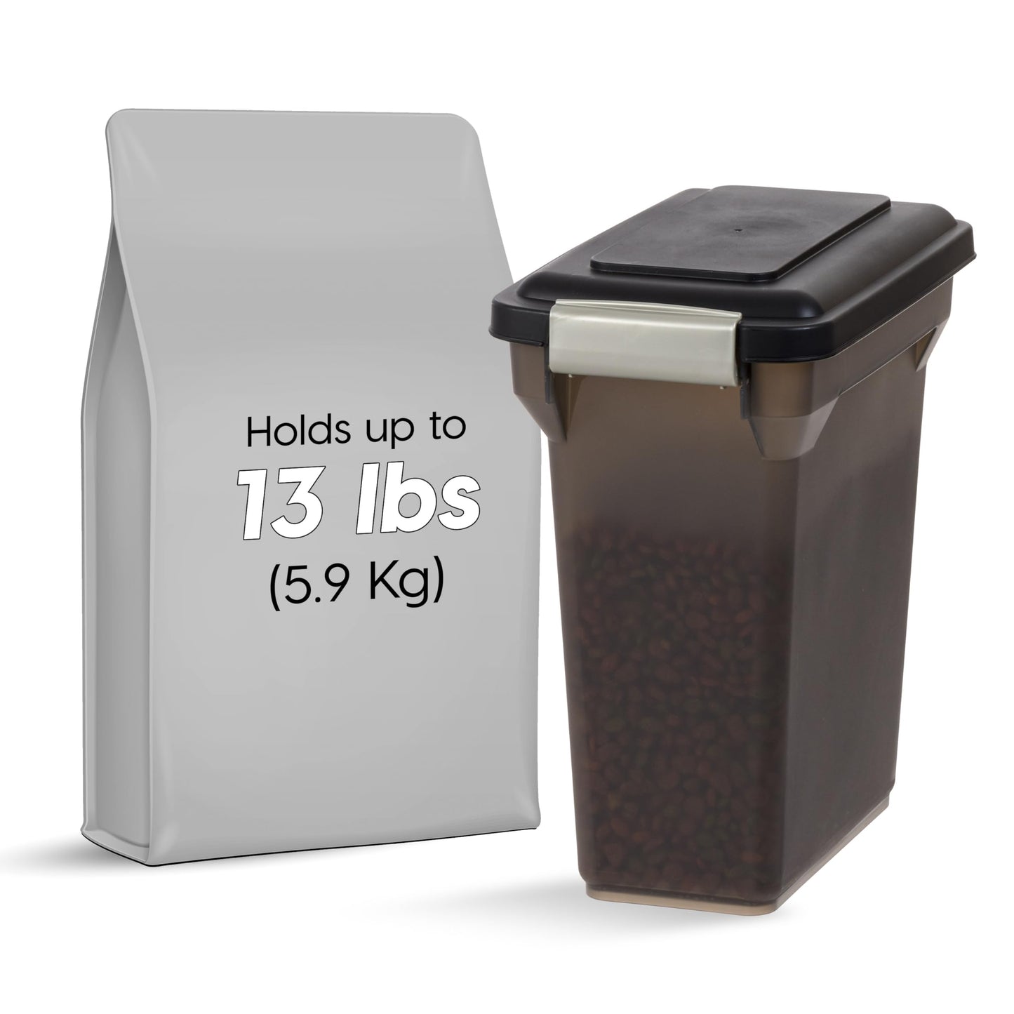IRIS USA WeatherPro Airtight Dog Food Storage Container, Up to 13lbs, for Dog Cat Bird and Other Pet Food Treats Storage Bin, Pet Supplies, Keep Fresh, BPA Free, Smoke/Black