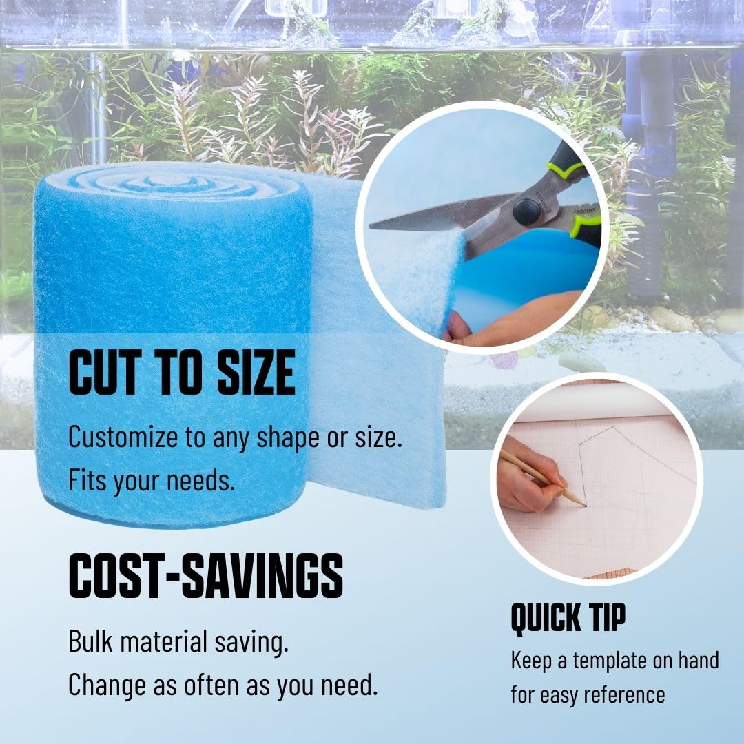 (1.8m, Blue) - Koral Filters Aquarium Filter Pad Media Roll - Dye-Free and Blue Bonded - Cut to Fit - Durable - Fish and Reef Aquarium Compatible - Clean Water