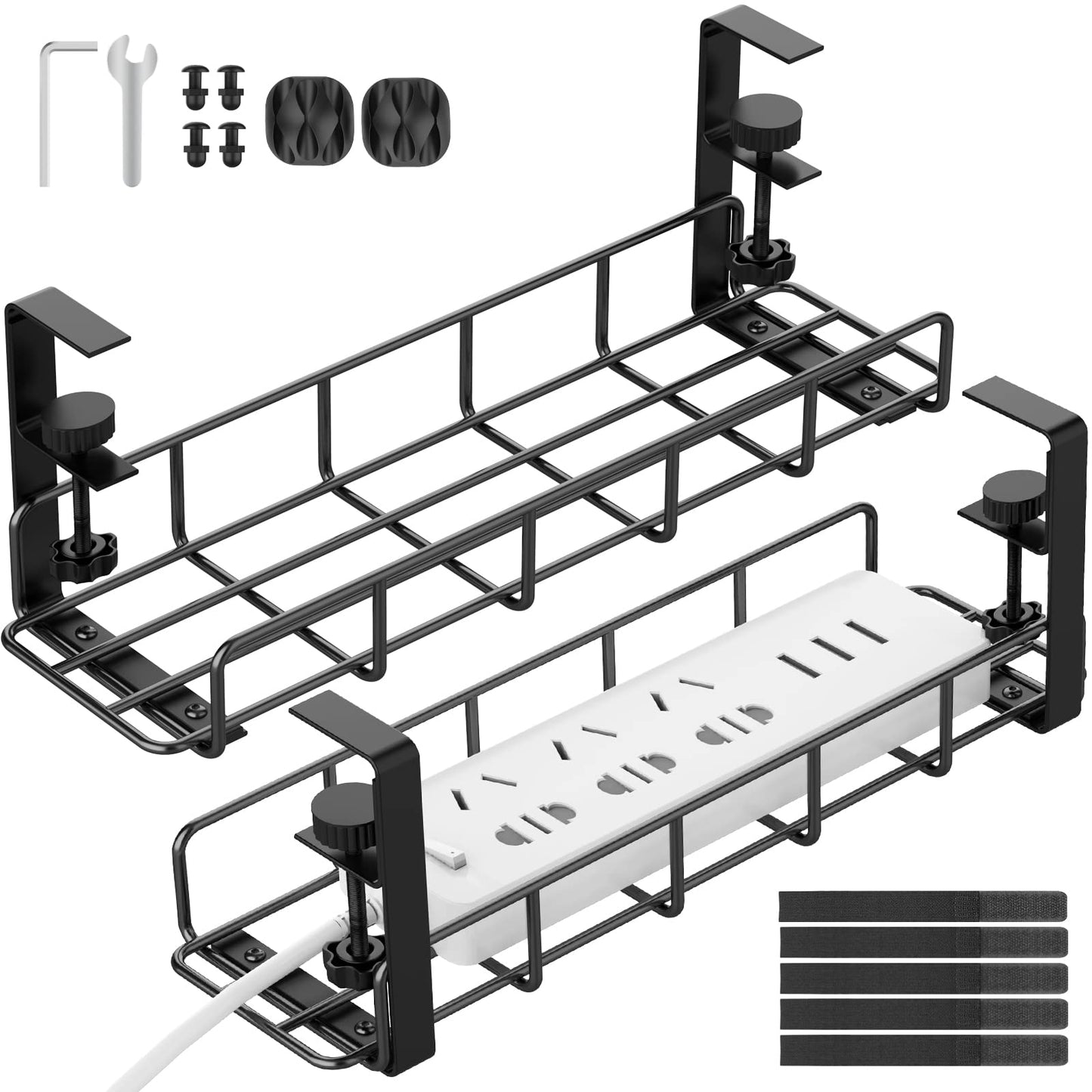 REFLYING Under Desk Cable Management Tray Metal Wire Cable Tray for Cable and Cable Management, Black, 2 Packs
