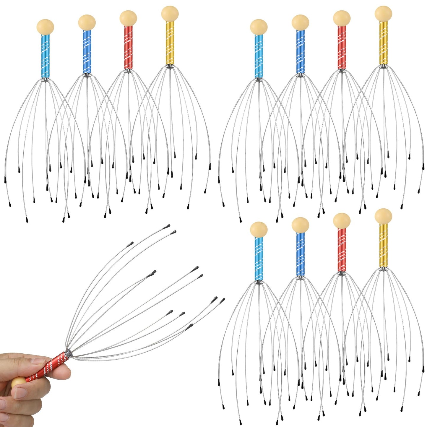 Soaoo 36 Pcs Scalp Massager Manual Head Massager Christmas Relaxing Gifts Handheld Steel Wire Head Scratcher with Wooden Handle for Body Home Office Spa Stress Relief Relaxation Women Men Gift