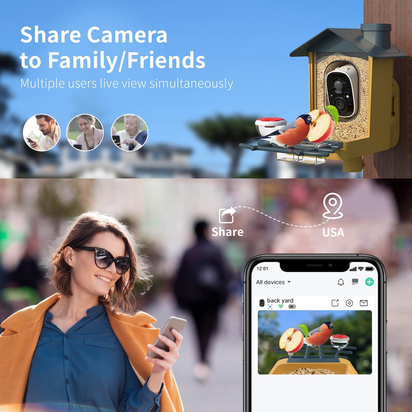oddkont Bird Feeder with Camera - Smart Bird Feeder Camera with AI Identify Bird Species, Auto Record Bird Video, Instant Notifications, 2K Video Live Stream Camera with Solar Panel for Birds Lover