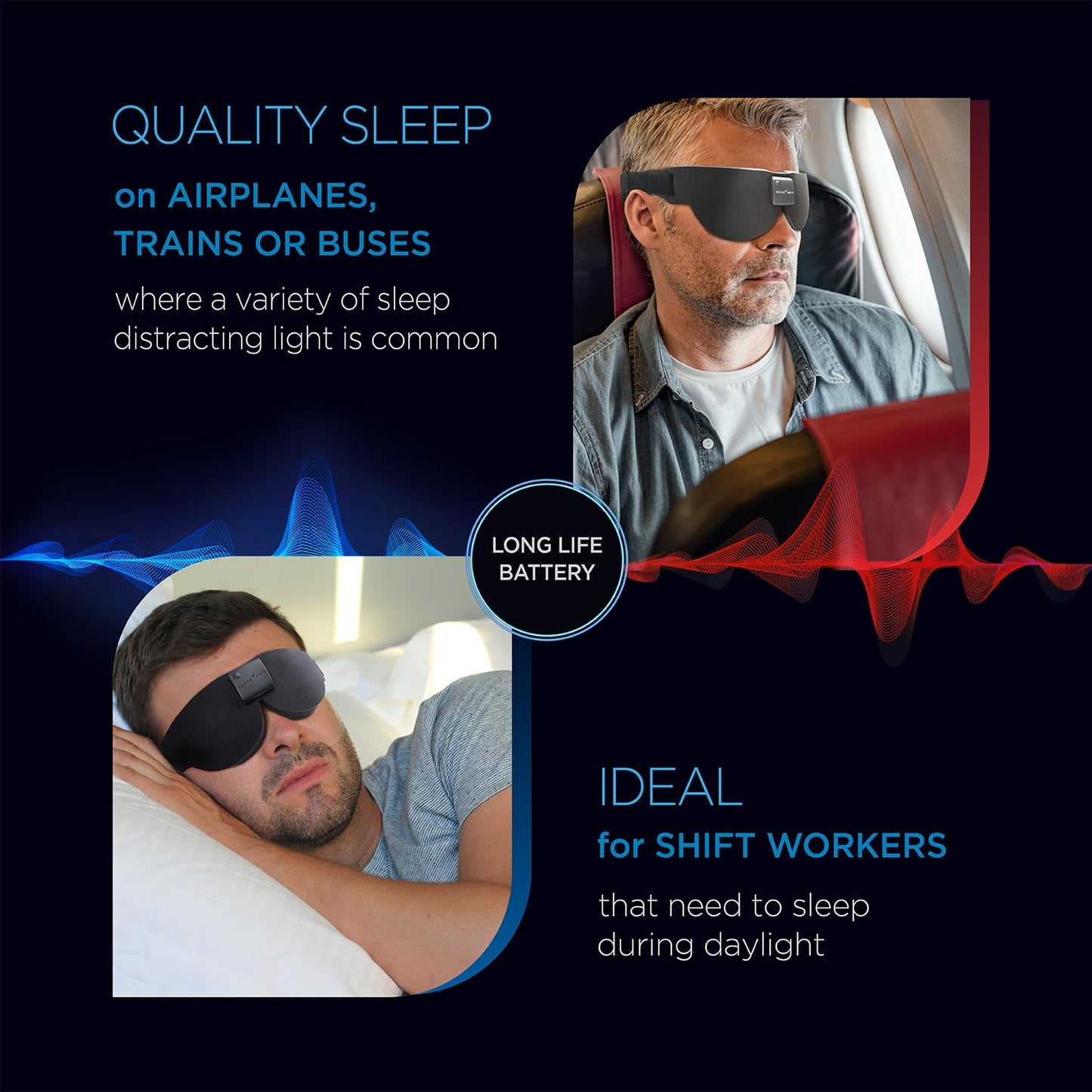 Advanced Glo to Sleep Eye Mask, Nighttime Adult Sleep Aid for Men & Women, Deep REM Sleep, Relaxation, Red & Blue lighting, patented Sleep Enhancement Technology helps you fall asleep quickly.