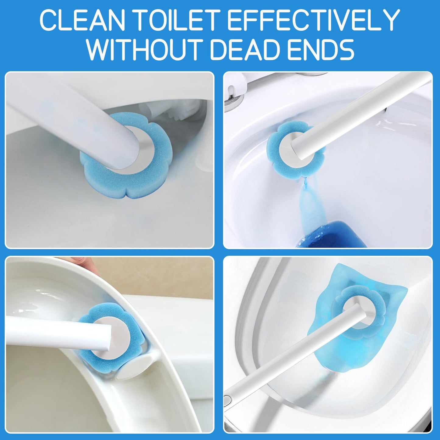 Disposable Toilet Brush with 50 Cleaner Refills and Holder Set, Extended Handle Toilet Brush Deep Cleaning Kit for Fresh and Tidy Bathroom Maintenance