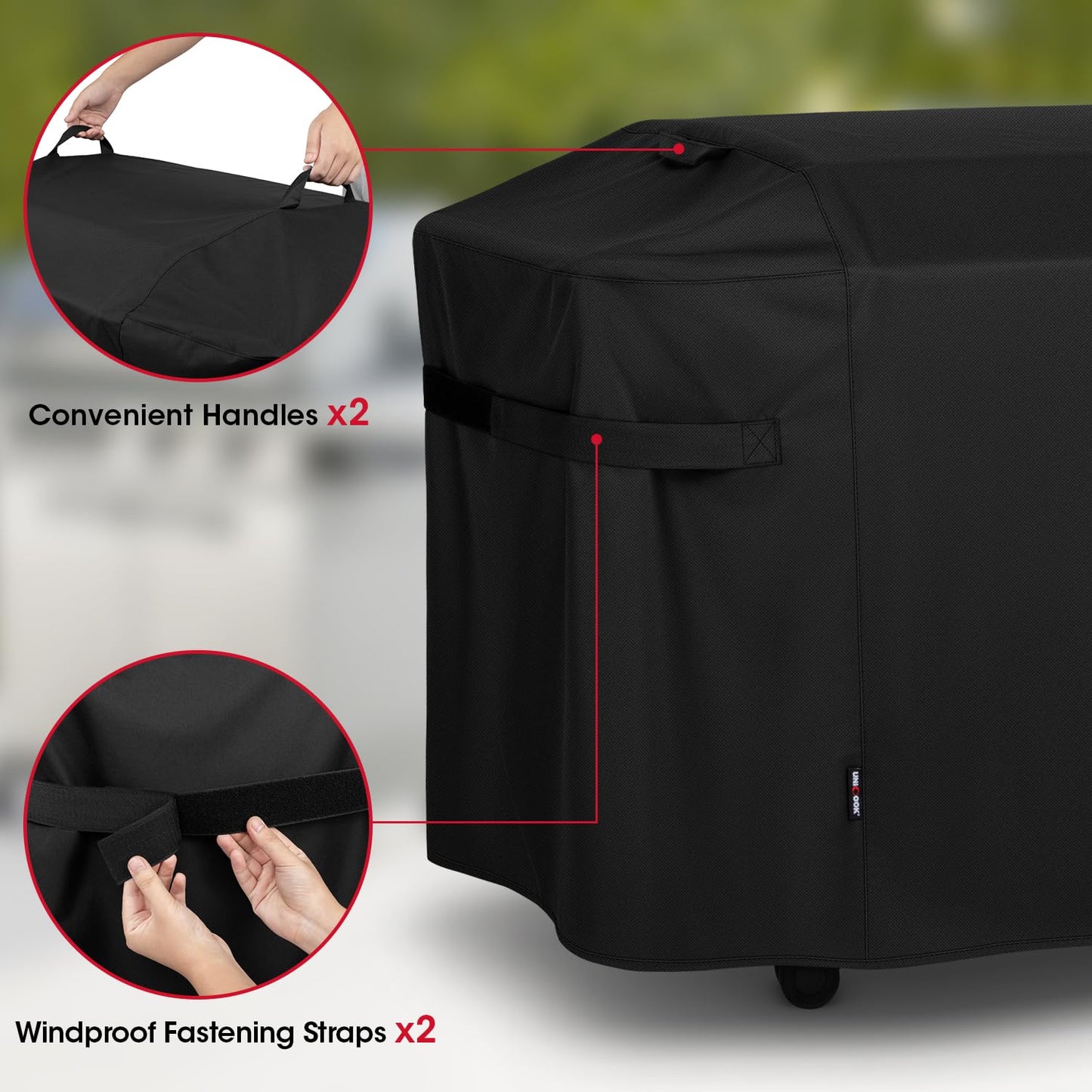 Unicook Griddle Cover for Weber 36 Inch BBQ, Heavy Duty Waterproof 4 Burner Flat Barbecue Grill Cover with Hood, Compared to Weber 3400030, 64 Inch Housse BBQ for Outdoor Griddle, Black