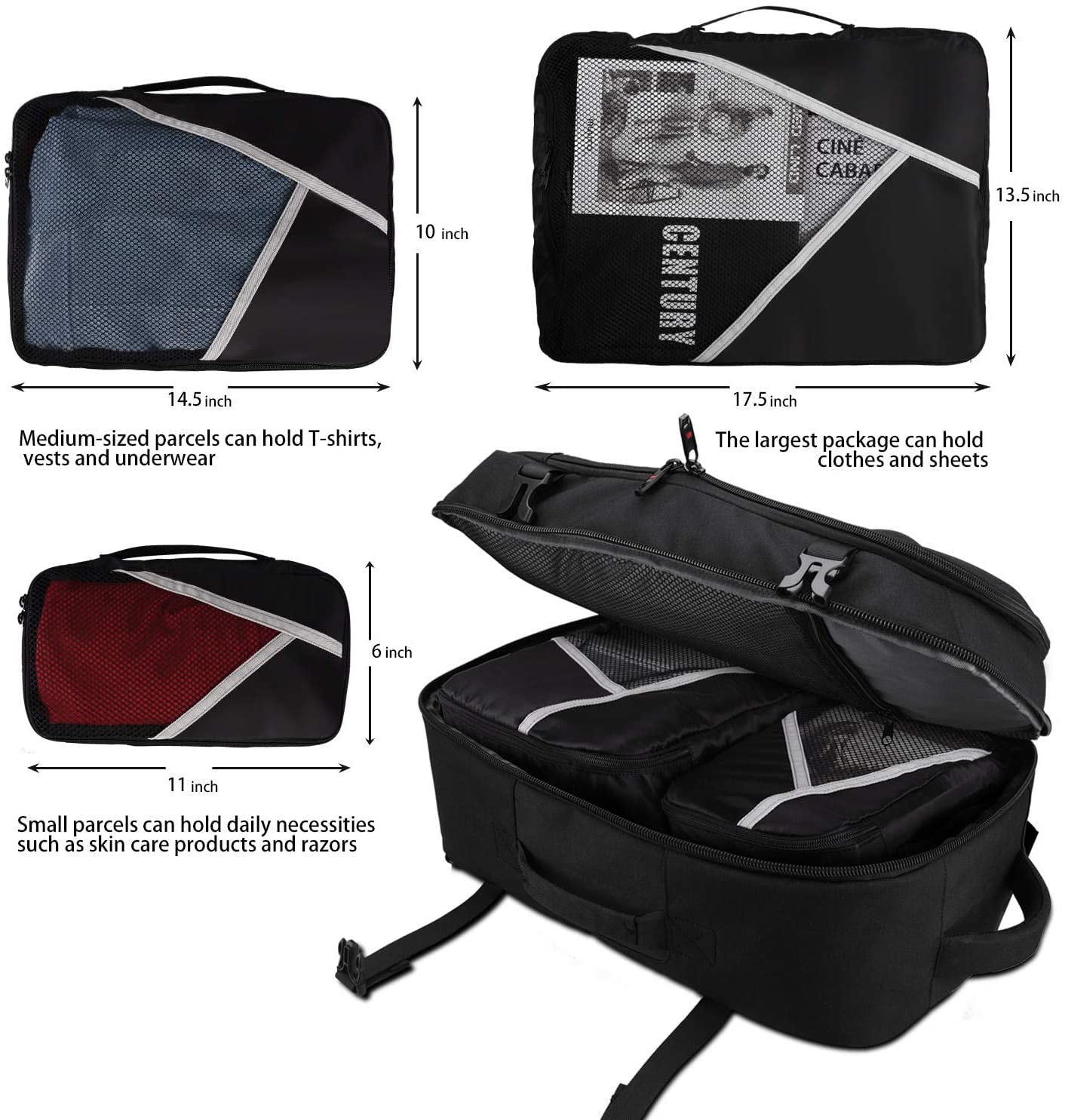 Asenlin 17.3 Inch Travel Laptop Backpack, 40L Flight Approved Carry On Backpack for Men Women,TSA Friendly Travel Backpack Business Anti Theft Large Daypack Weekender Outdoor Overnight Backpack Black