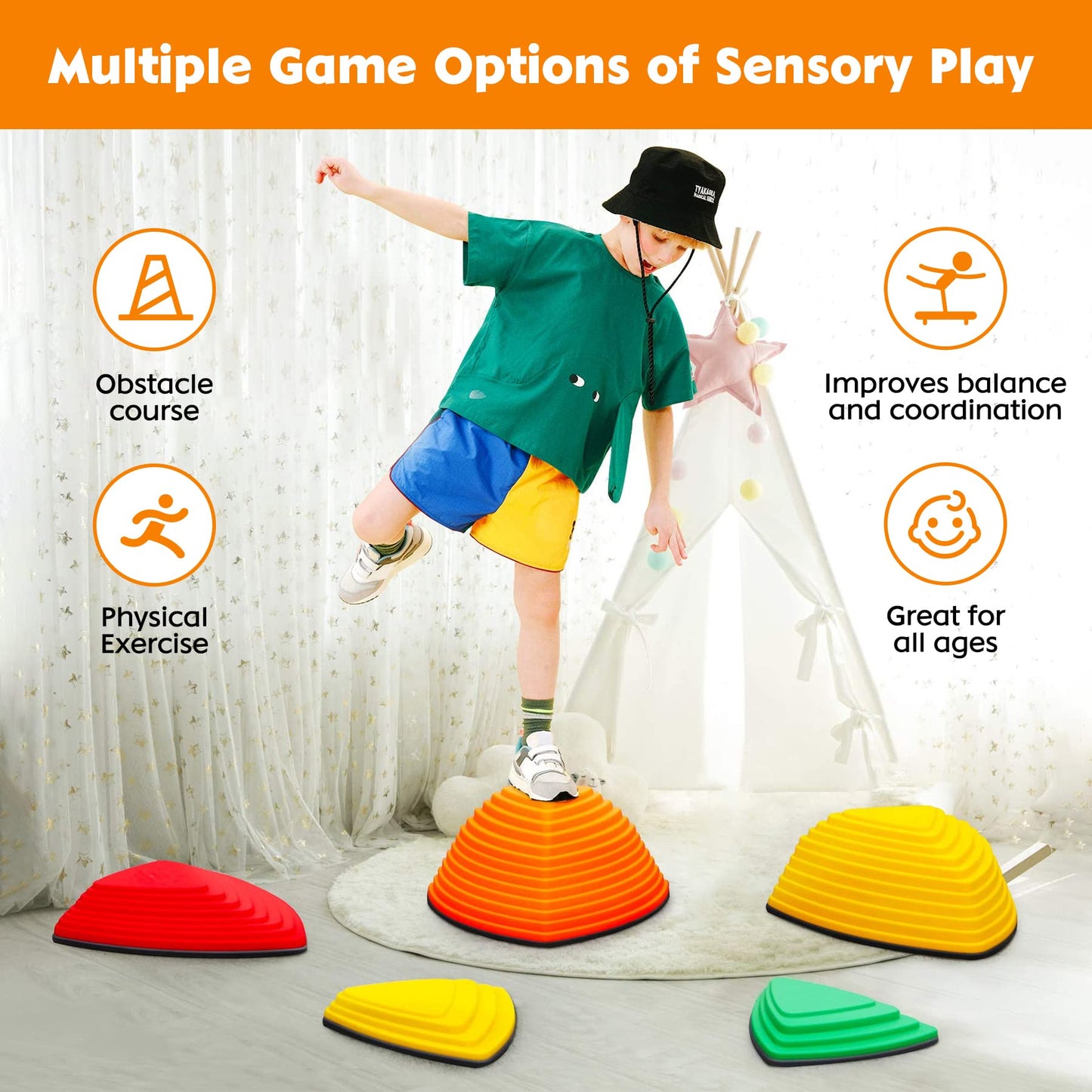 Balance Stepping Stones for Kids 11pcs Anti-skidding Stepping Stones Set Balance Blocks Indoor & Outdoor Kids Fitness Equipment Promotes Balance Coordination and Strength