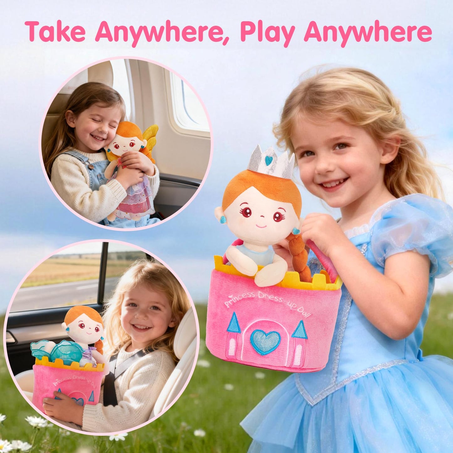 hahaland Dress Up Doll Playsets - Princess Mermaid Unicorns Toys for Girls Age 4-6, Plush Doll with 3 Outfits and Carry Bag, Fairy Ballerina Toys 4 Year Old Girl Birthday Gifts Easter Basket Stuffers