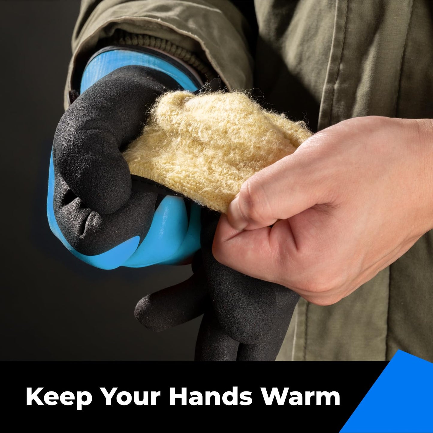 100% Waterproof Gloves Bulk Pack, 3 Pairs, Winter Work Gloves for Extreme Cold, Touchsreen, Warm Gloves for Freezer, Fishing and Gardening, with Grip, Blue, X-Large