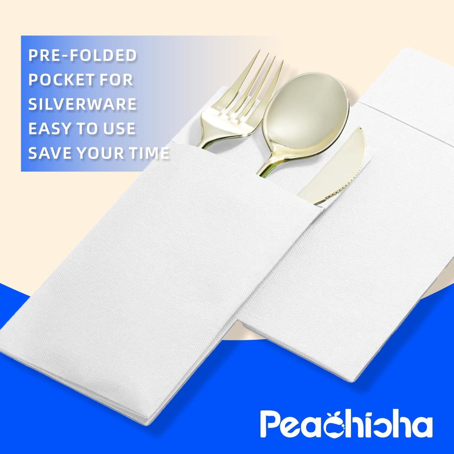 Disposable Dinner Napkins With Built-in Flatware Pocket, Pre folded Party Napkins For Silverware, Linen Feel Napkins Luxury And Elegant For Wedding Party Events, White, Total 200 Count