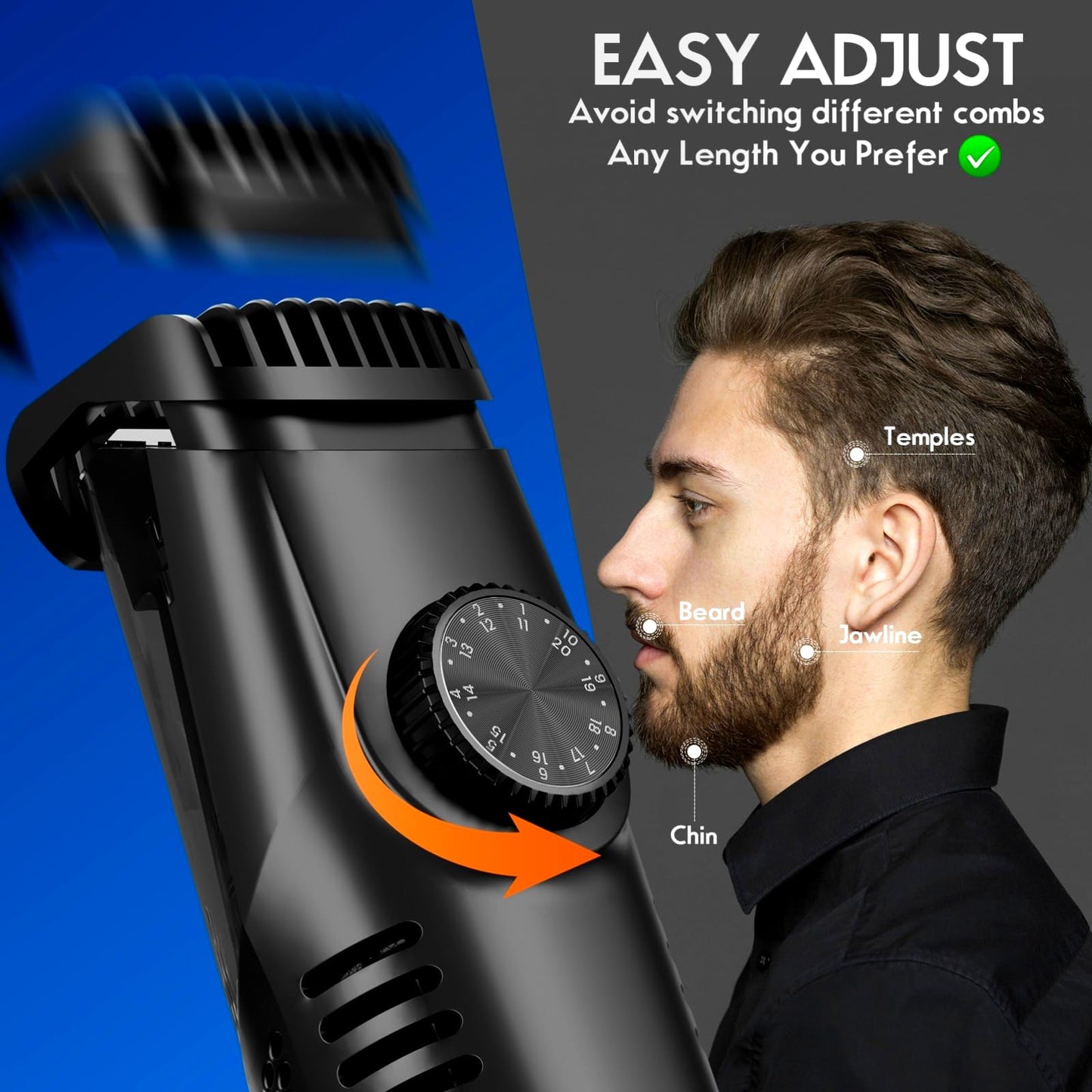 ATVOXIS Vacuum Beard Trimmer for Men Rechargeable, IPX6 Waterproof Mustache Trimmer with Adjustable Length Combs (1/25’’-4/5’’), Men’s Electric Stubble Trimmer, Cordless with Built-in Vacuum (Black)