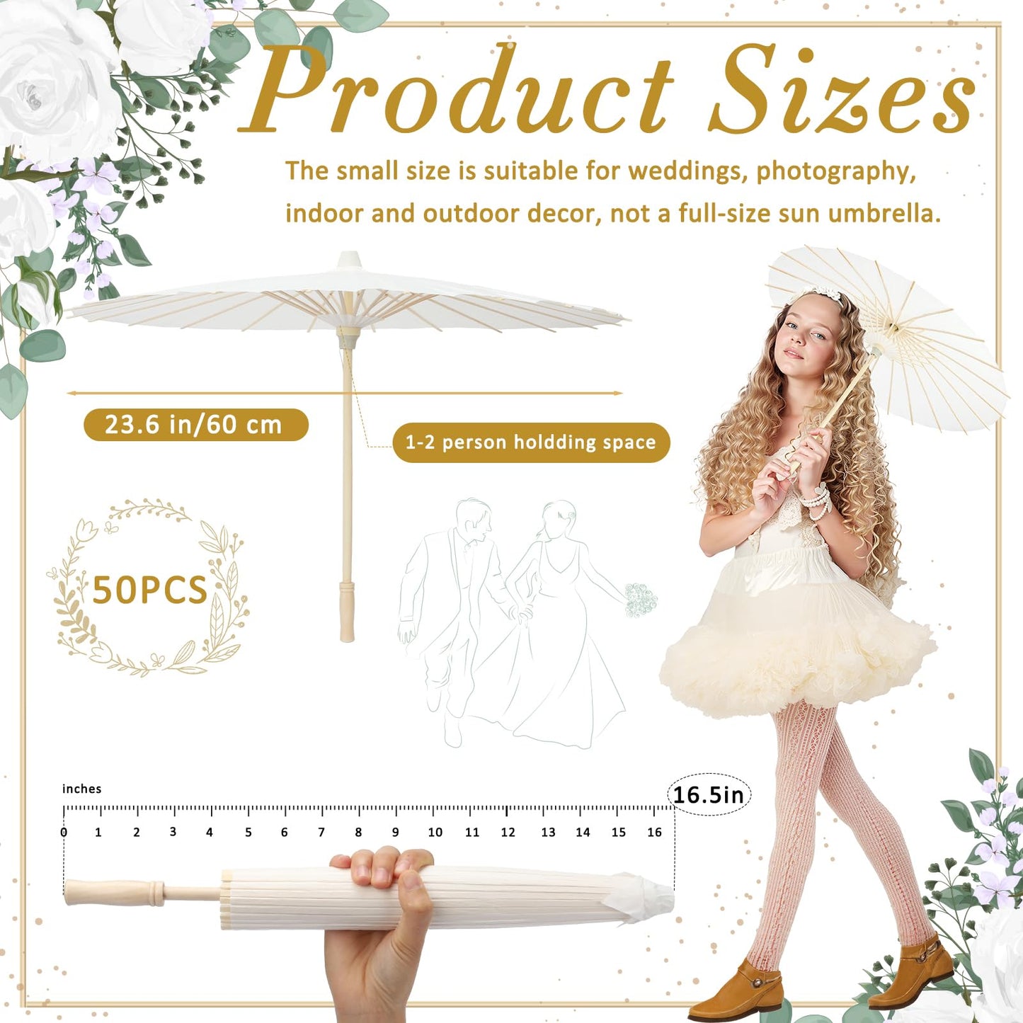 SAYAYA 6 Pack 23.6 Inch Small White Paper Umbrellas Chinese Japanese Parasol Paper Decorative Umbrellas DIY Oiled Painting Parasol for Weddings Bridal Showers Crafts Photography Party Decor