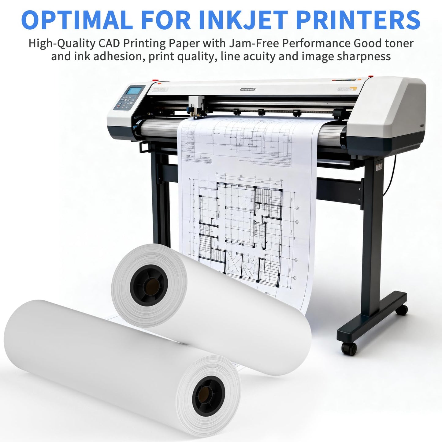 Jayard Wide Format Paper 24" x 150' CAD Paper Rolls - 2 Rolls Per Carton - Plotter Paper for CAD Printing on Wide Format Ink Jet Printers