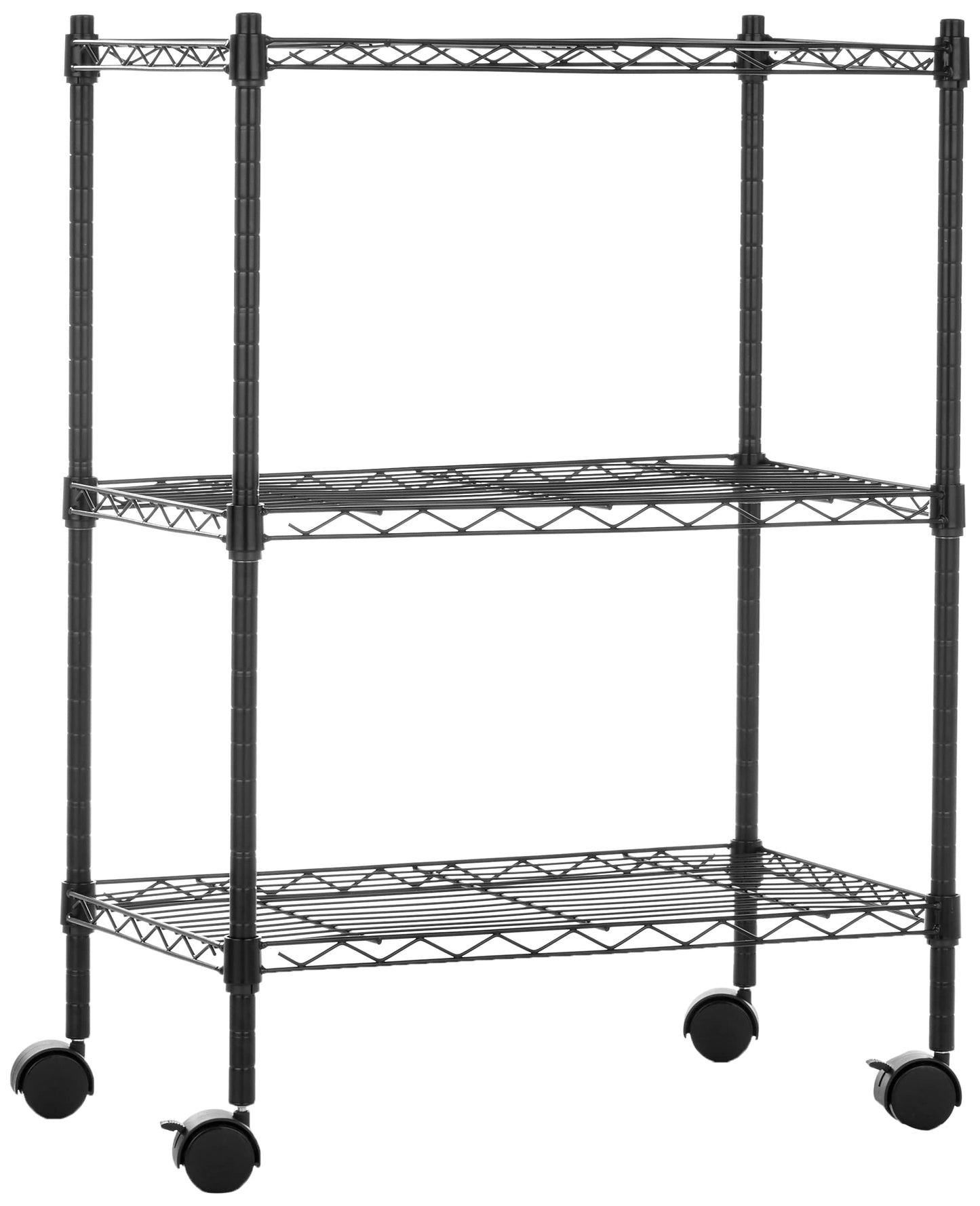 Amazon Basics 3-Shelf Adjustable, Heavy Duty Storage Shelving Unit on 5cm Wheel Casters, Metal Organizer Wire Rack, Black (59cm L x 34cm W x 83cm H)