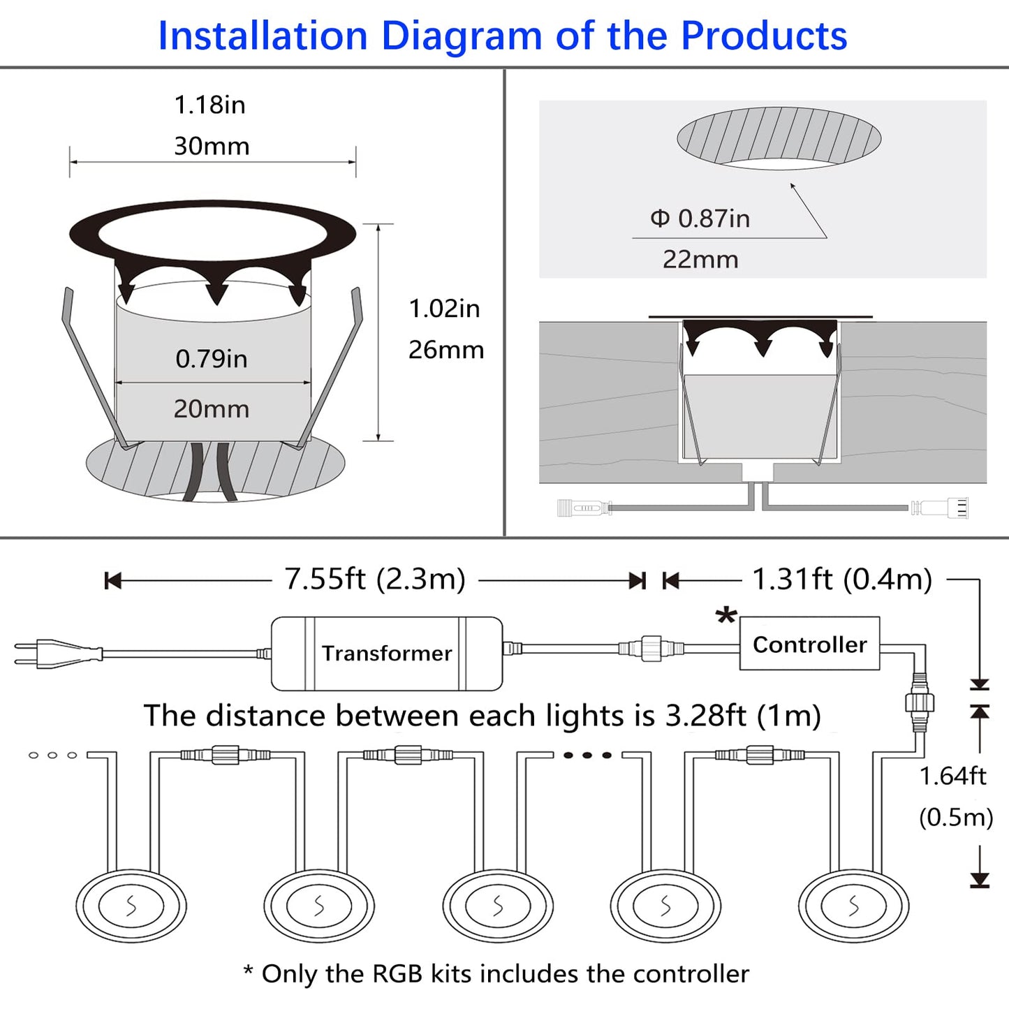 CISLAN LED Outdoor Deck Lights with Photocell, Warm White Φ30mm Low Voltage 12V DC IP67 Waterproof, Electric Wired Recessed Round Up Landscape Lighting for Outside Stair Step Riser, 8 Pack Black