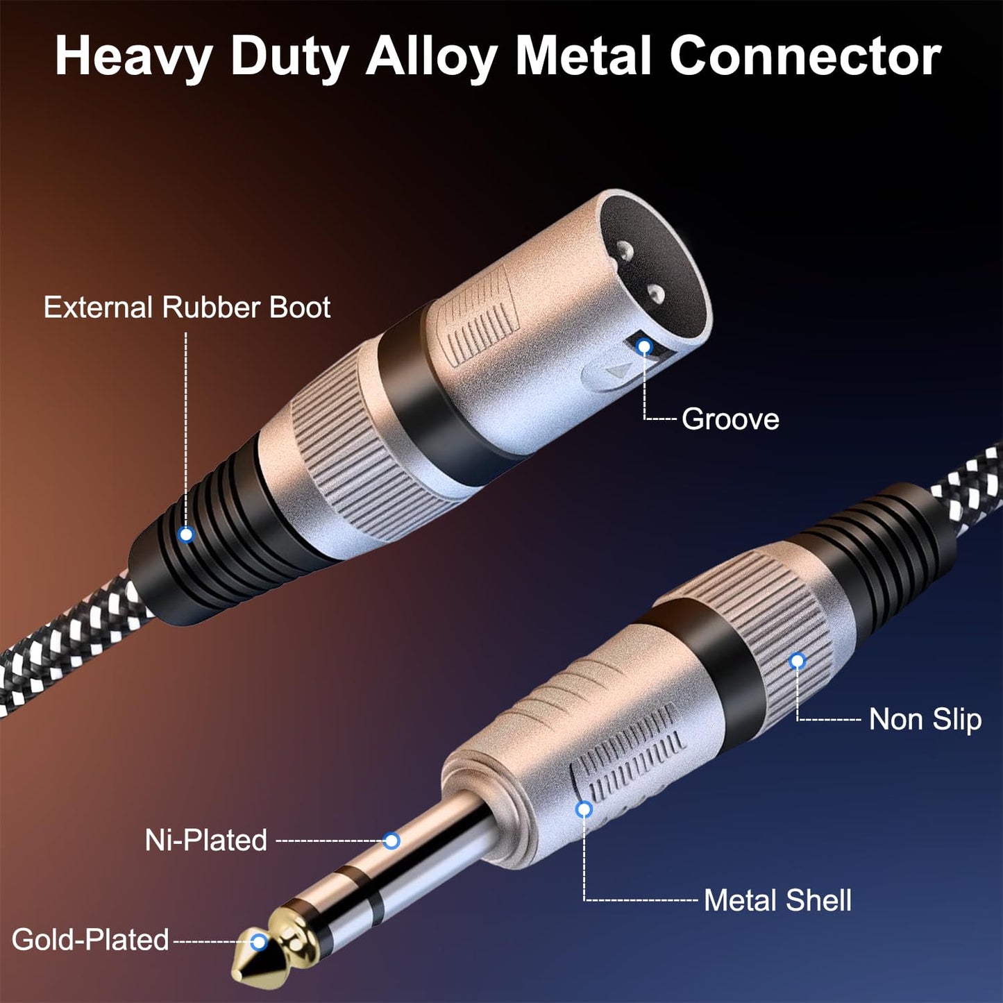 KINXIYU XLR Male to 1/4 Inch TRS Cable 30 FT, Nylong Braided XLR 3 Pin Male to Quarter inch 6.35mm TRS Balanced Interconnect Wire Mic Cord (Pure Copper Conductors)