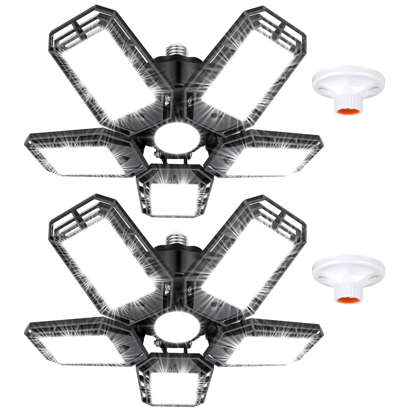 LED Garage Lights 2 Pack, Ceiling LED Shop Light 160W 16000LM 6500K Screw in Led Light with 5+1 Deformable Panels, Bright Led Lighting for Garage Workshop Basement Support E26/E27 Socket