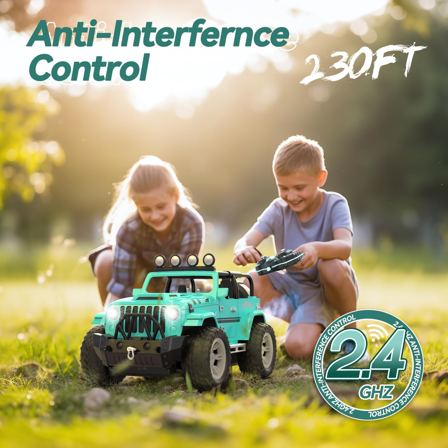 DEERC Jeep RC Car W/Spray Function, Remote Control Car W/Fog Mist, 1:16 Off-Road Truck W/ 2 Batteries, LED Lights& Sound, 50+ Min Play, 2.4Ghz All Terrain SUV Electric Vehicle Toy for Boys Adults