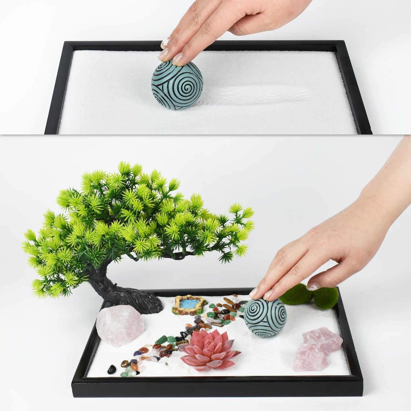 Artcome Japanese Zen Sand Garden for Desk - Home, Office Desk Accessories - Crafted Meditation Therapy Rectangle Tray - Mindful Relaxation and Meditation Tool for Stress Relief - Meditation Gift Set