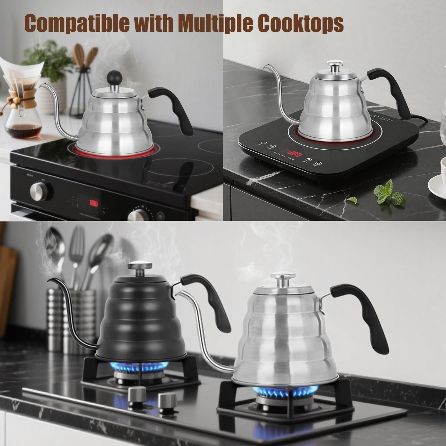 Pour Over Coffee Kettle - Matte Black Gooseneck Kettle with Thermometer - Premium Stainless Steel Coffee Maker Tea Pot, Update Triple Layered Base for All Stovetops, 40 floz/1200ml
