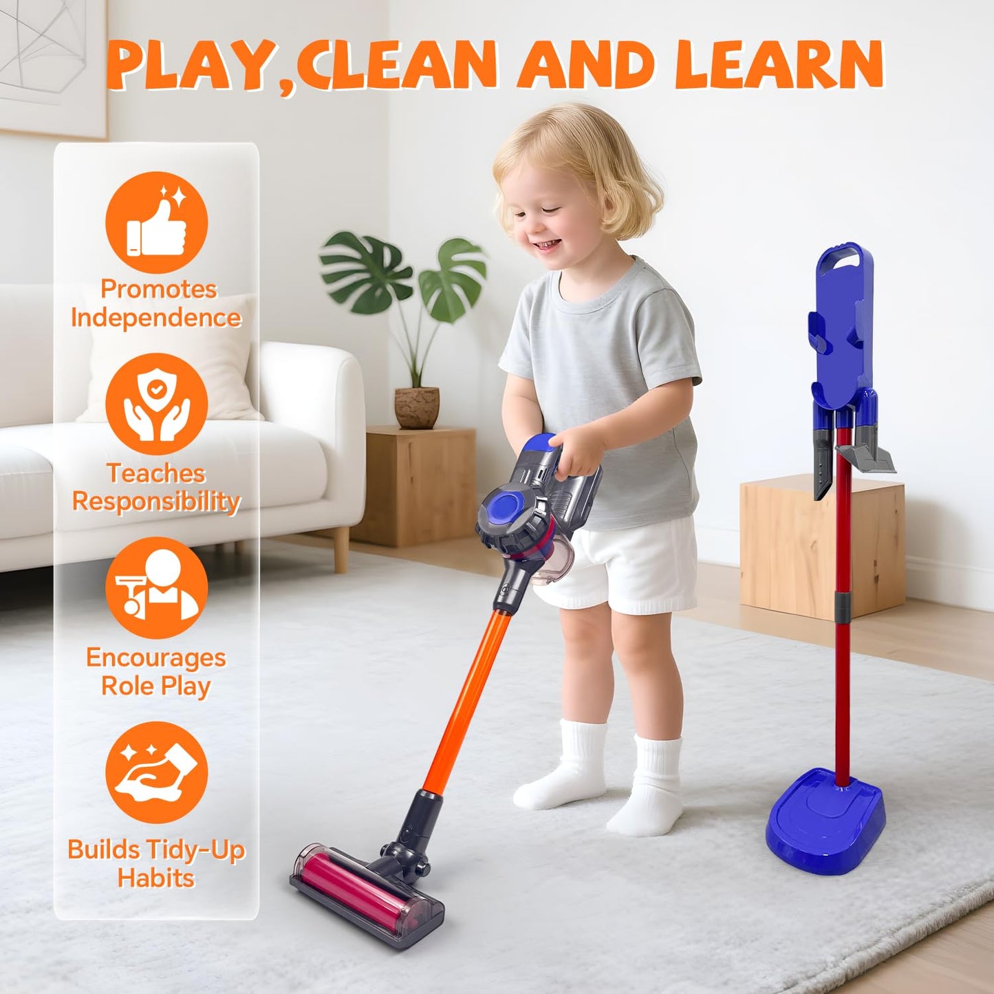 BAYMI 3-in-1 Kids Vacuum Cleaner That Works - Toddler Vacuum Cleaning Toy Set, Kids Working Play Vacuum Cleaner with Real Suction, Montessori Housekeeping Toy for Toddlers 3 4 5 6+
